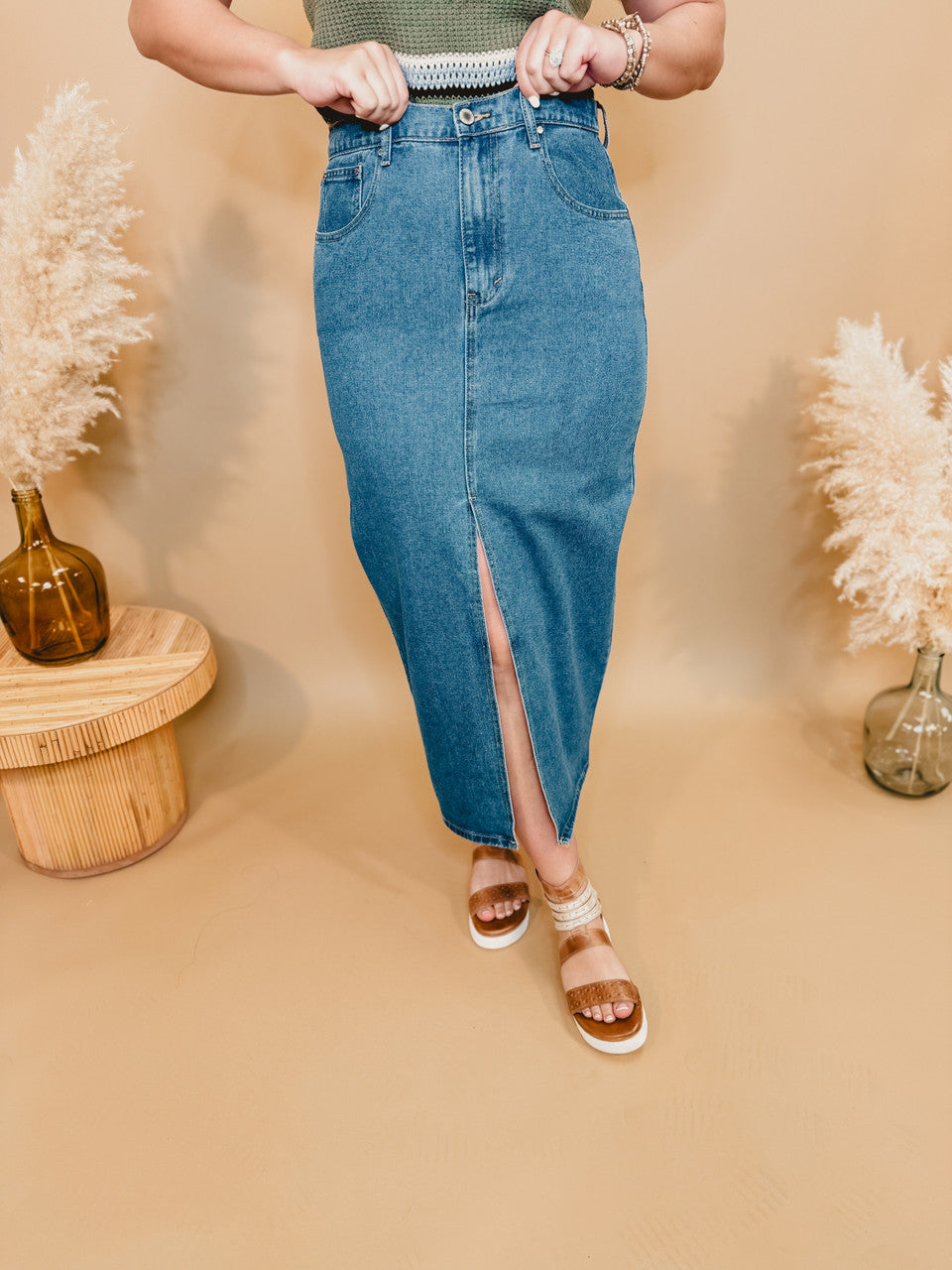 Today's The Day Denim Midi Skirt - Dark