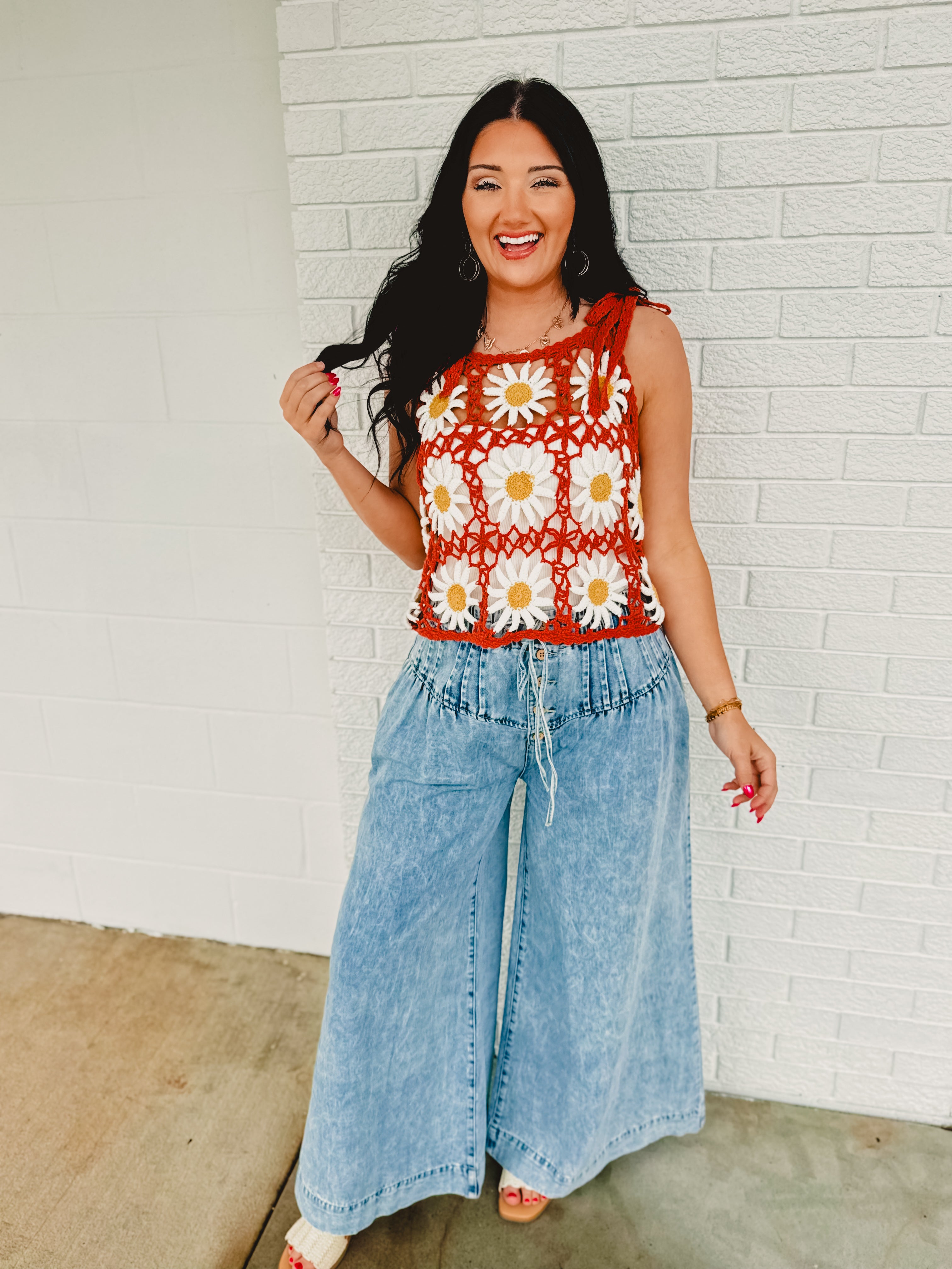 Daisy Crochet Knit Tank Top - Brick Daisy Crochet Knit Tank Top - Brick