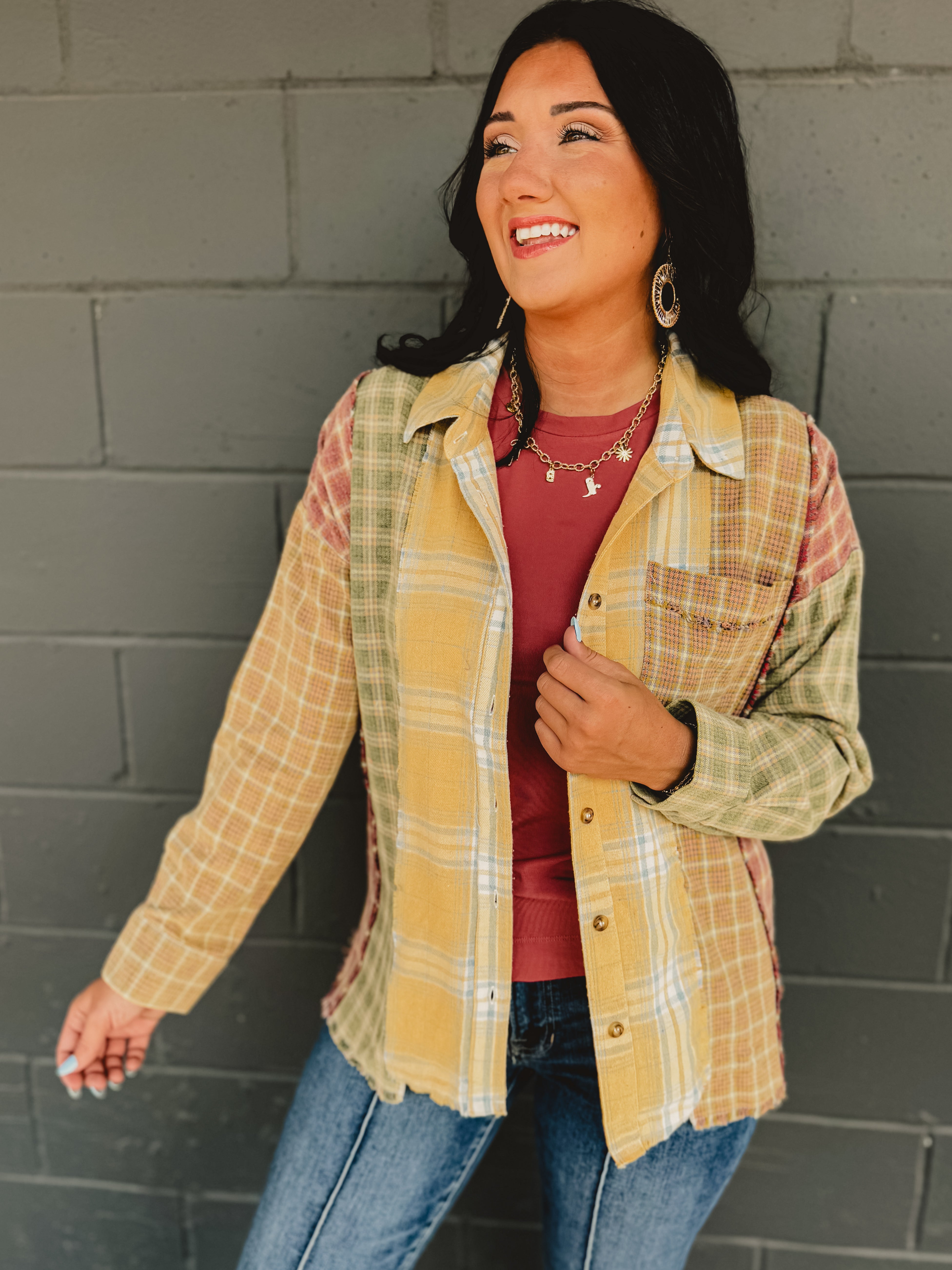 Mix Plaid Oversized Flannel - Mustard Multi