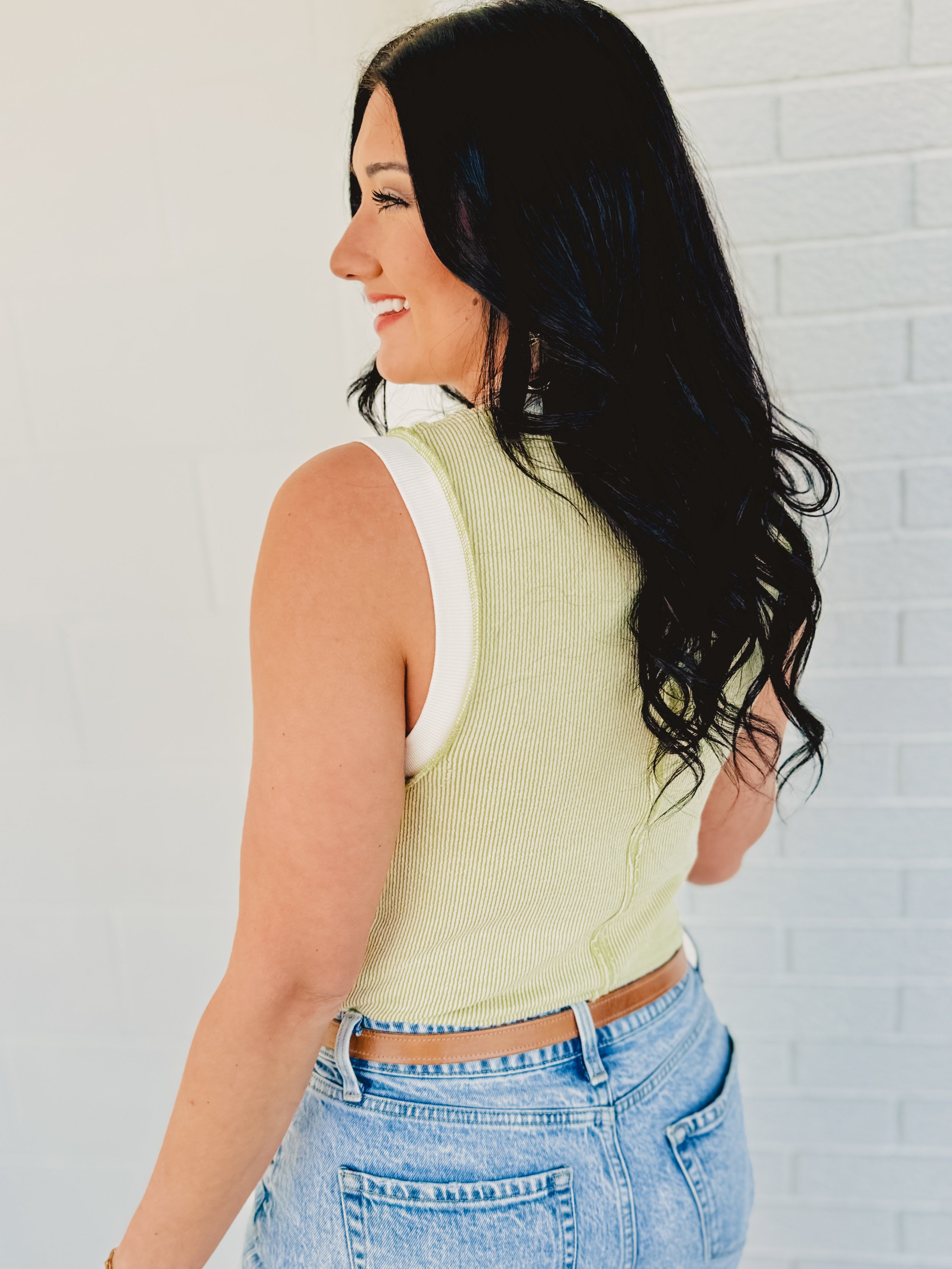 Two-Toned Ribbed Knit Tank Top - Lime Two-Toned Ribbed Knit Tank Top - Lime