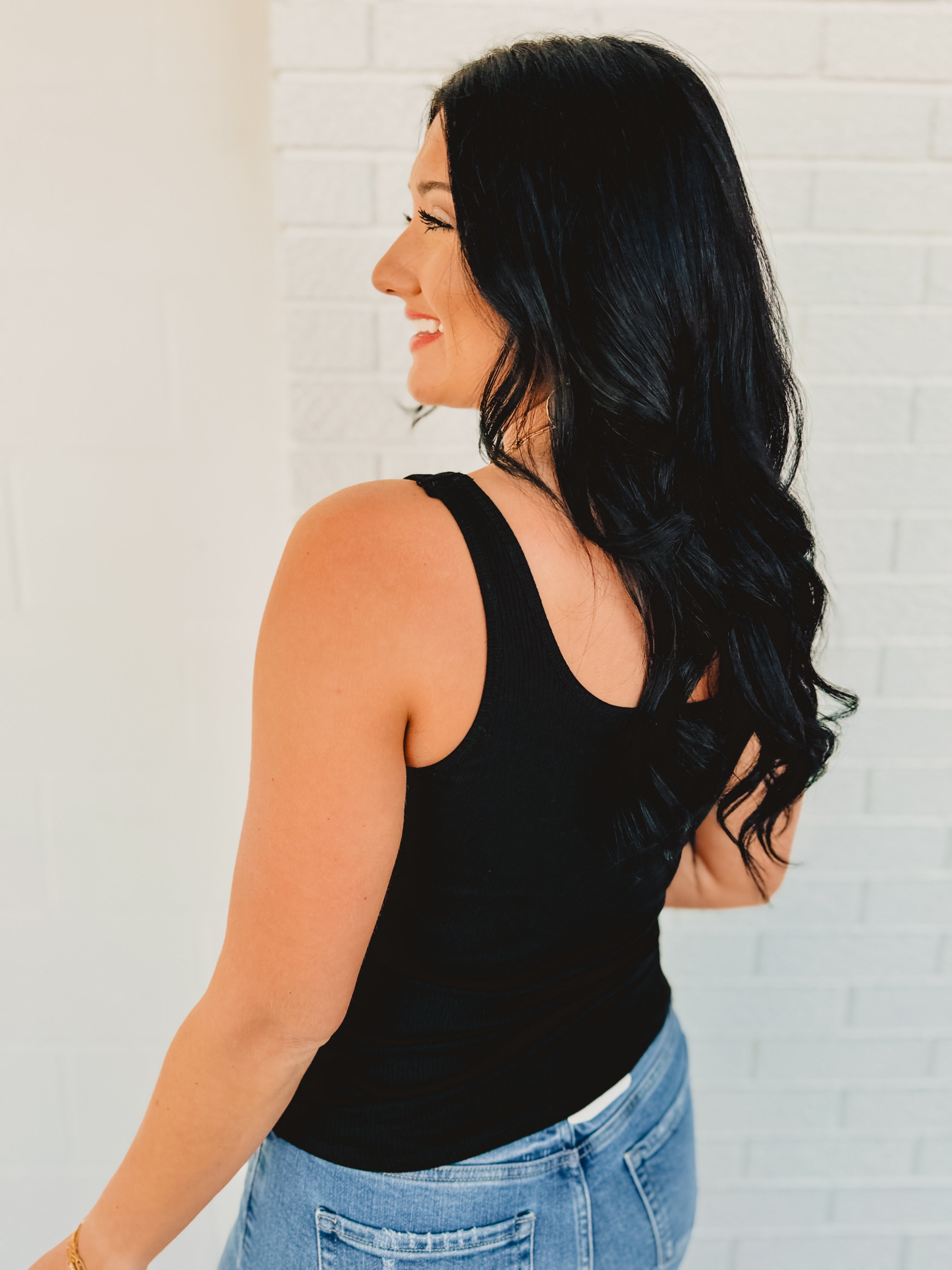 Ribbed Padded Knit Tank Top - Black Ribbed Padded Knit Tank Top - Black