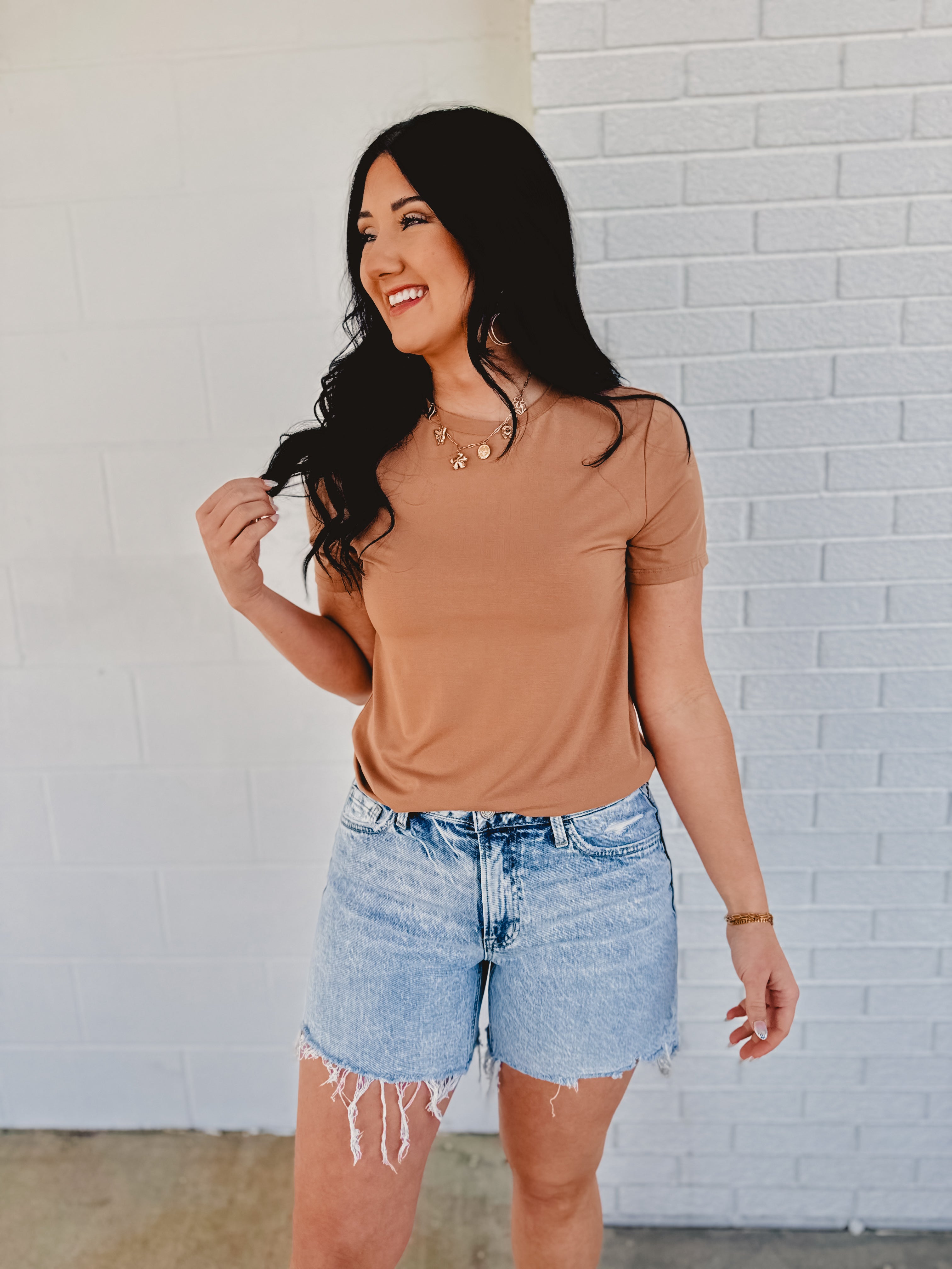 Basic Crew Neck Short Sleeve Top - Cork