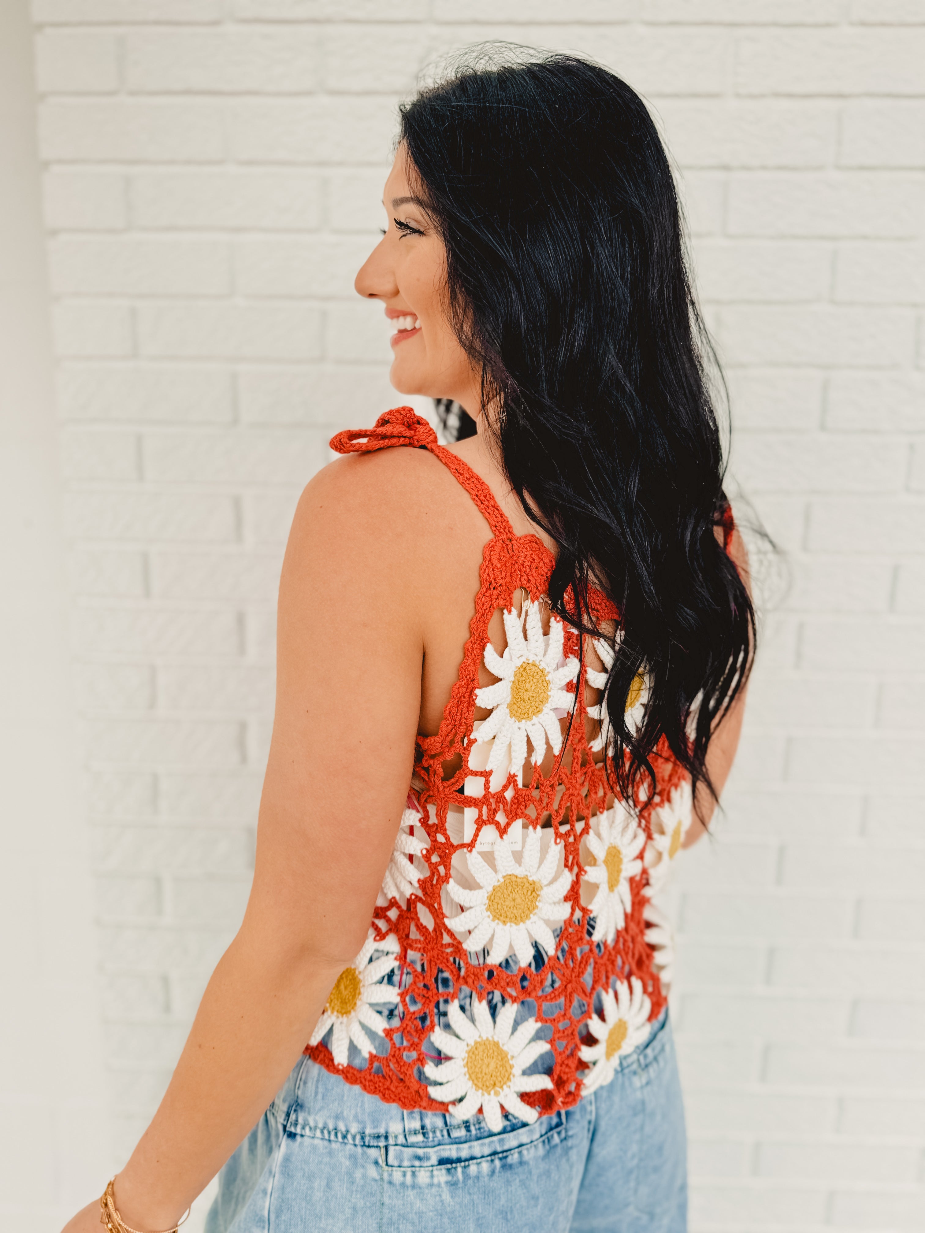 Daisy Crochet Knit Tank Top - Brick Daisy Crochet Knit Tank Top - Brick