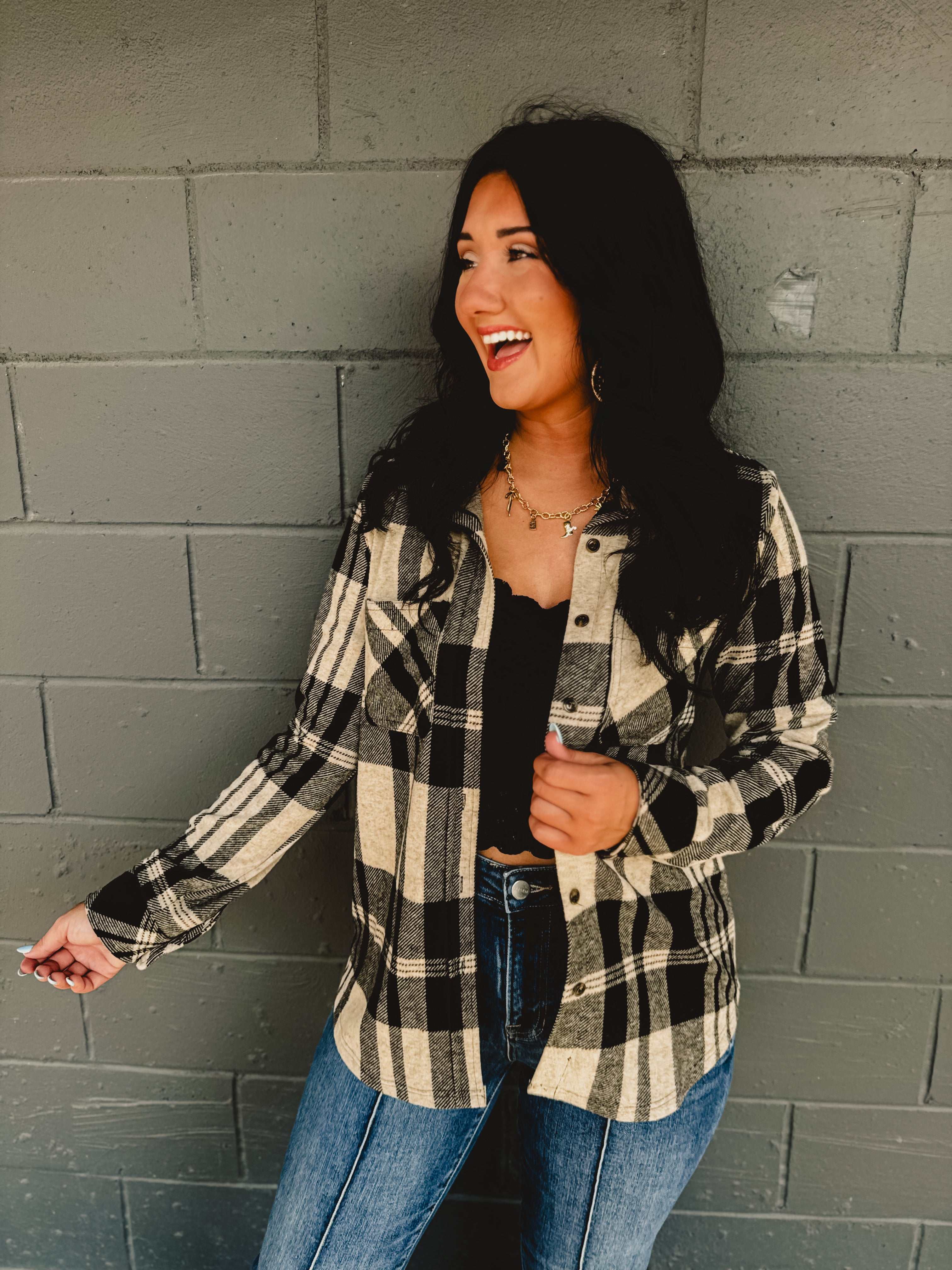 Plaid Button Up Flannel - Tan/Black