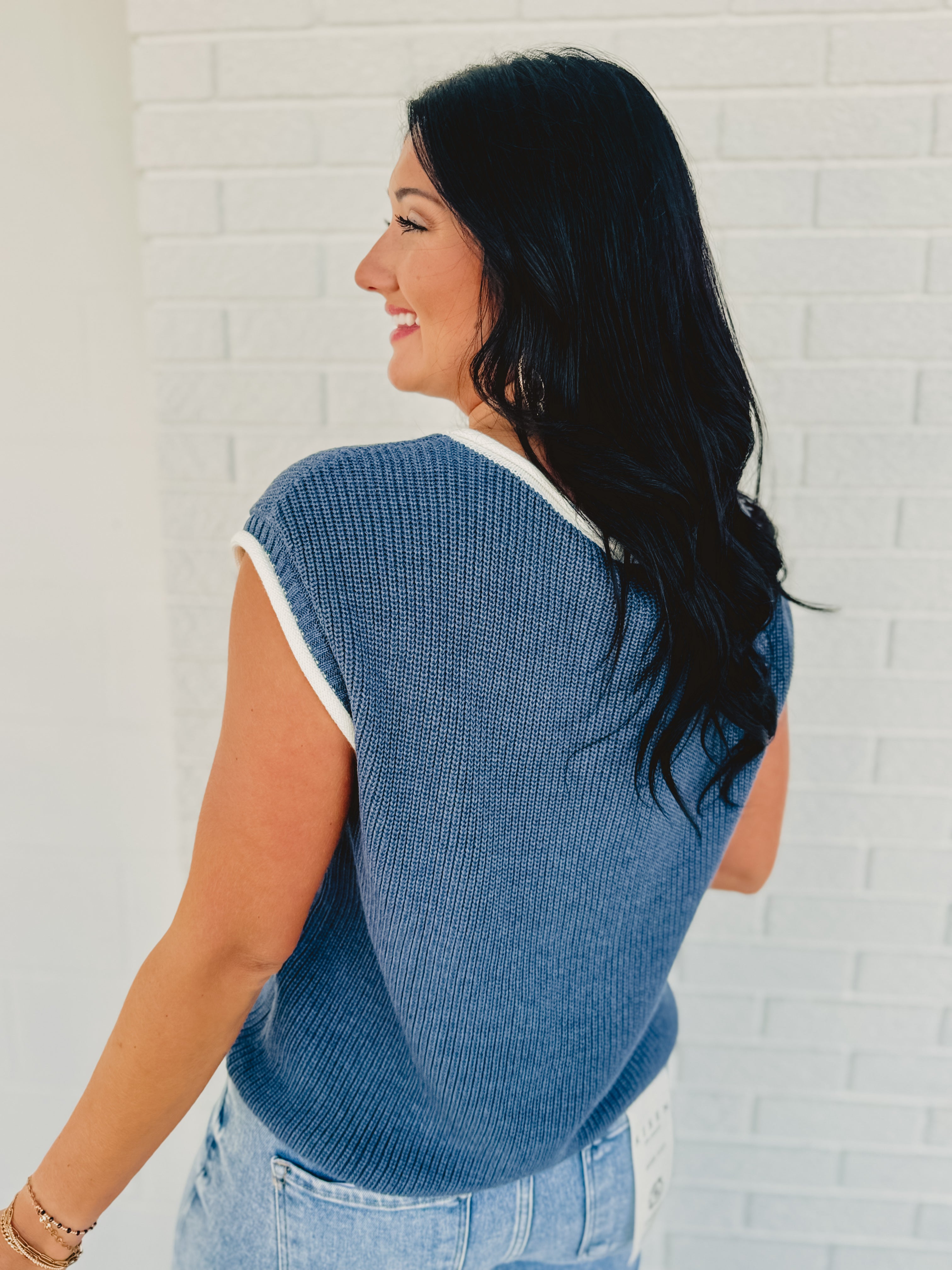 Contrast Rolled Edge Sweater - Nile Blue Contrast Rolled Edge Sweater - Nile Blue