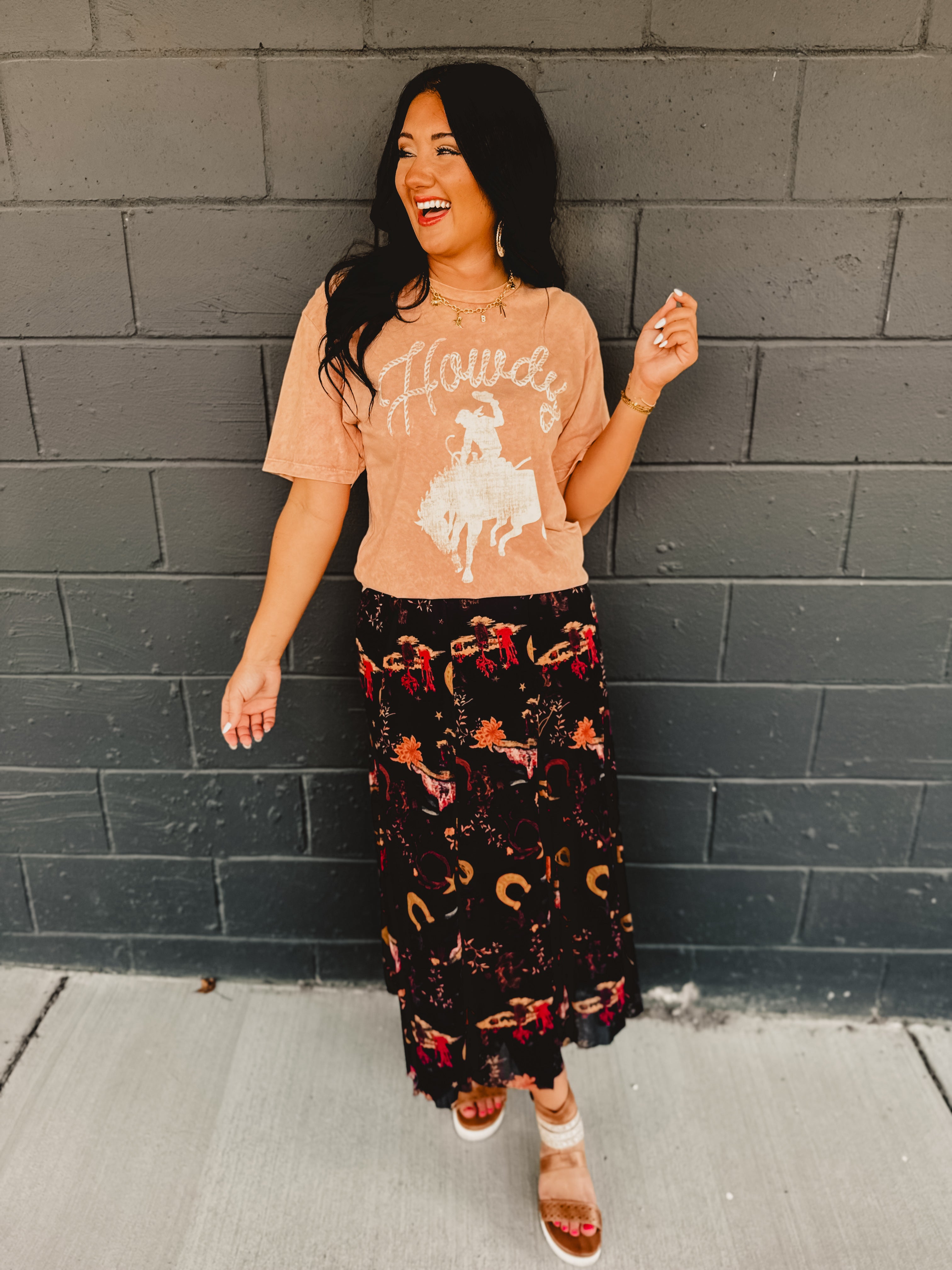 Western Printed Maxi Skirt - Black