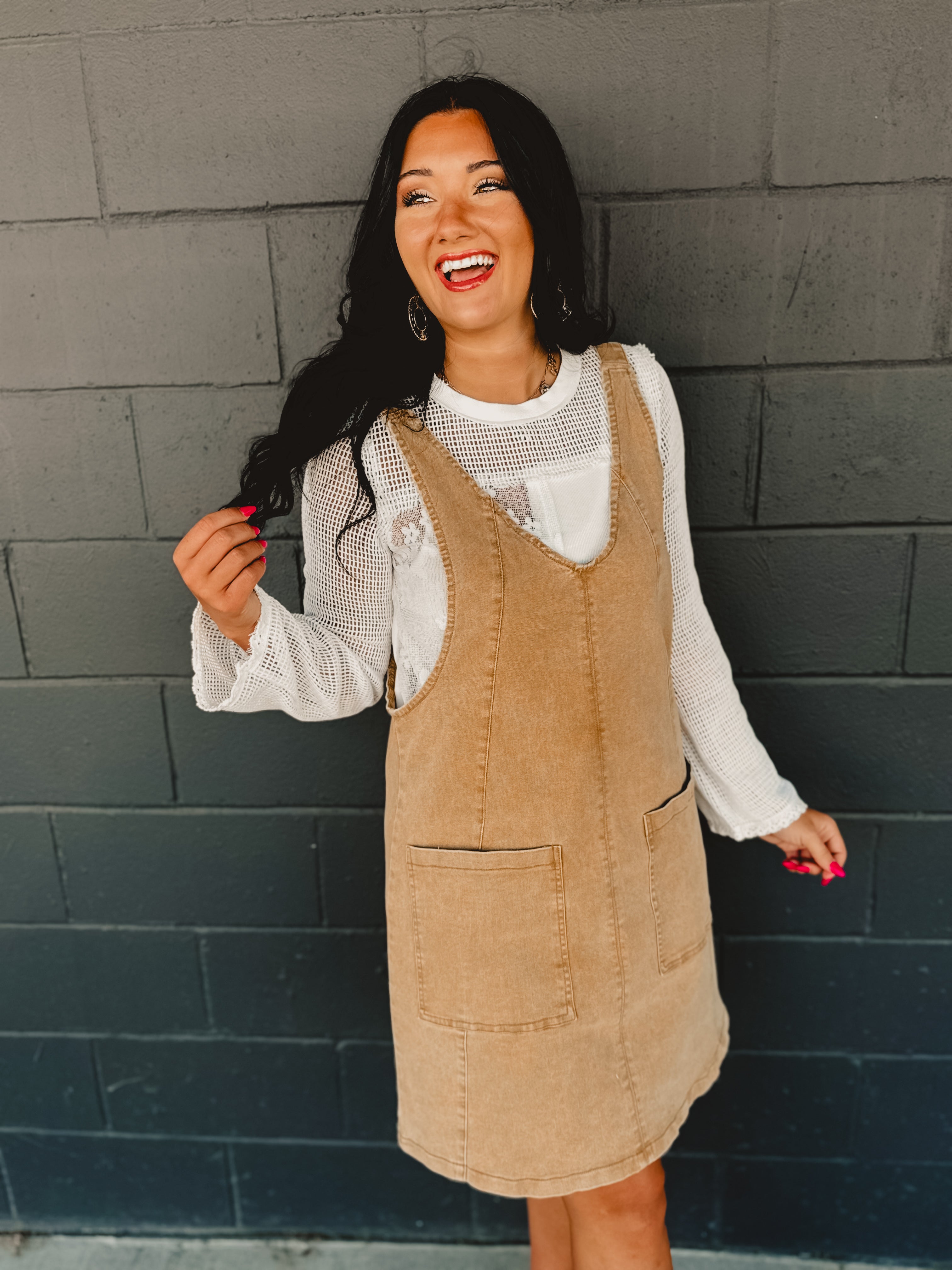 Stretched Denim Ovall Mini Dress - Latte