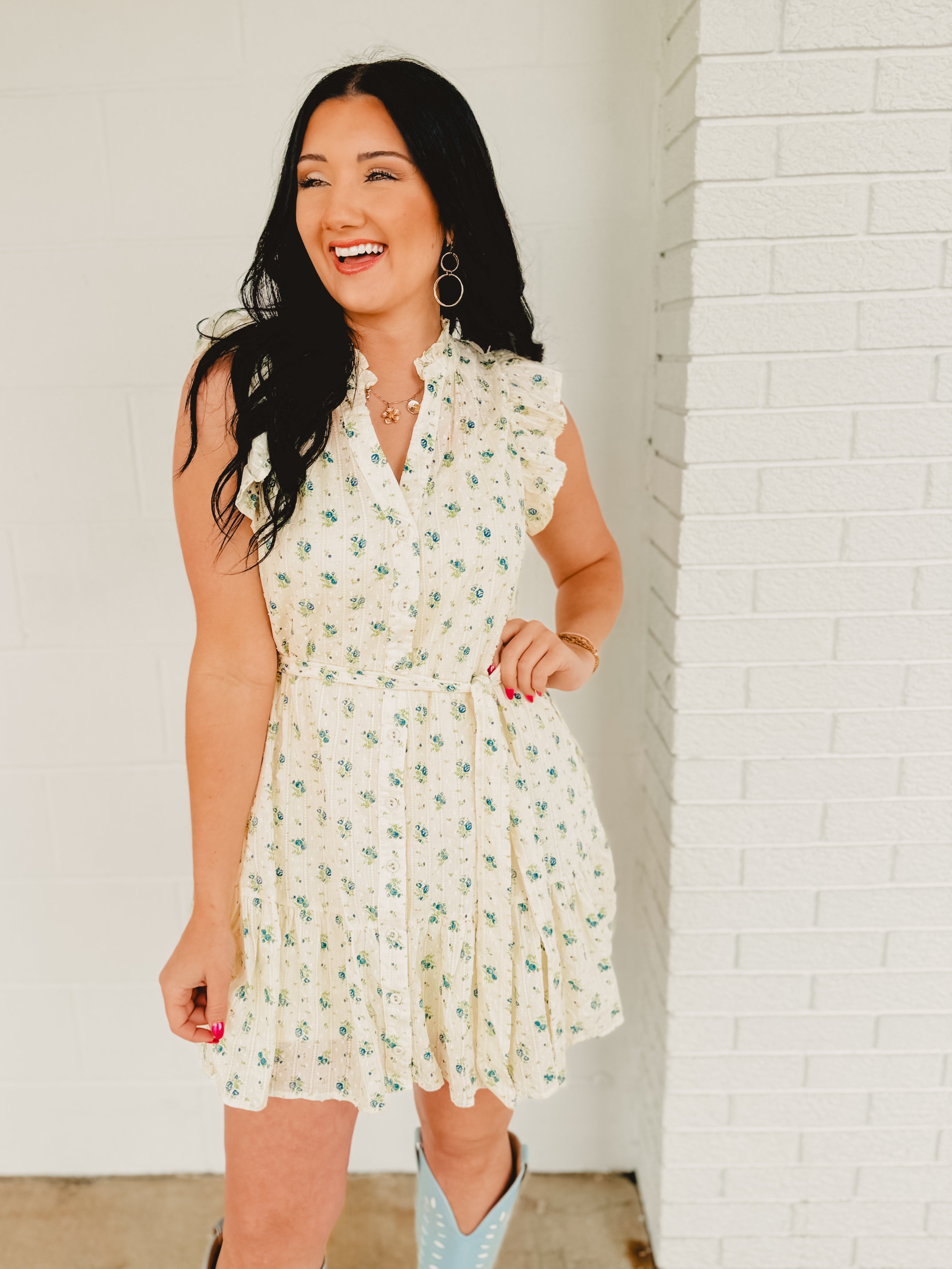 Layered Ruffle Sleeve Dress - Ivory Multi