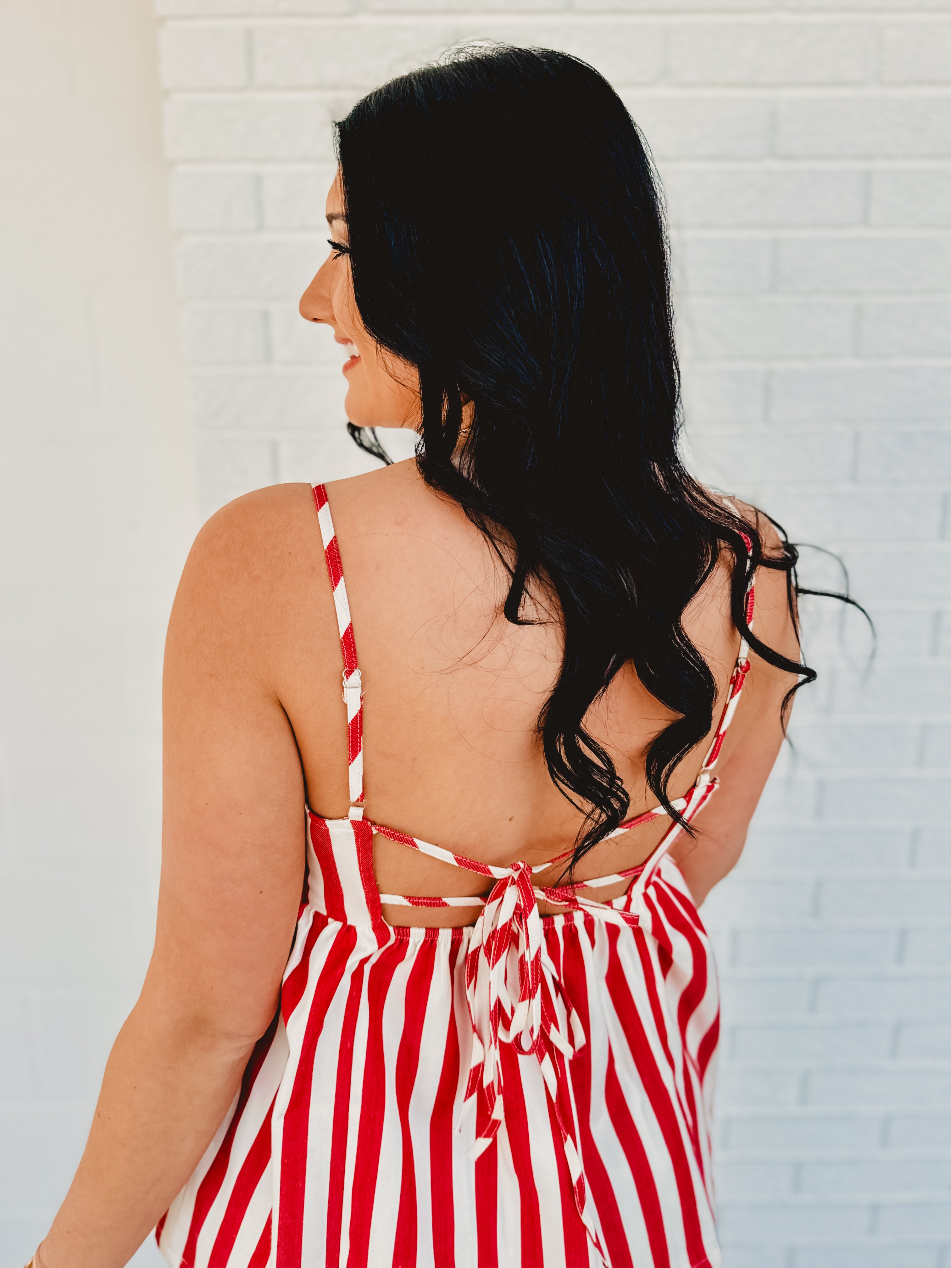 Striped Side Detail Tank - Red/ Ivory Striped Side Detail Tank - Red/ Ivory