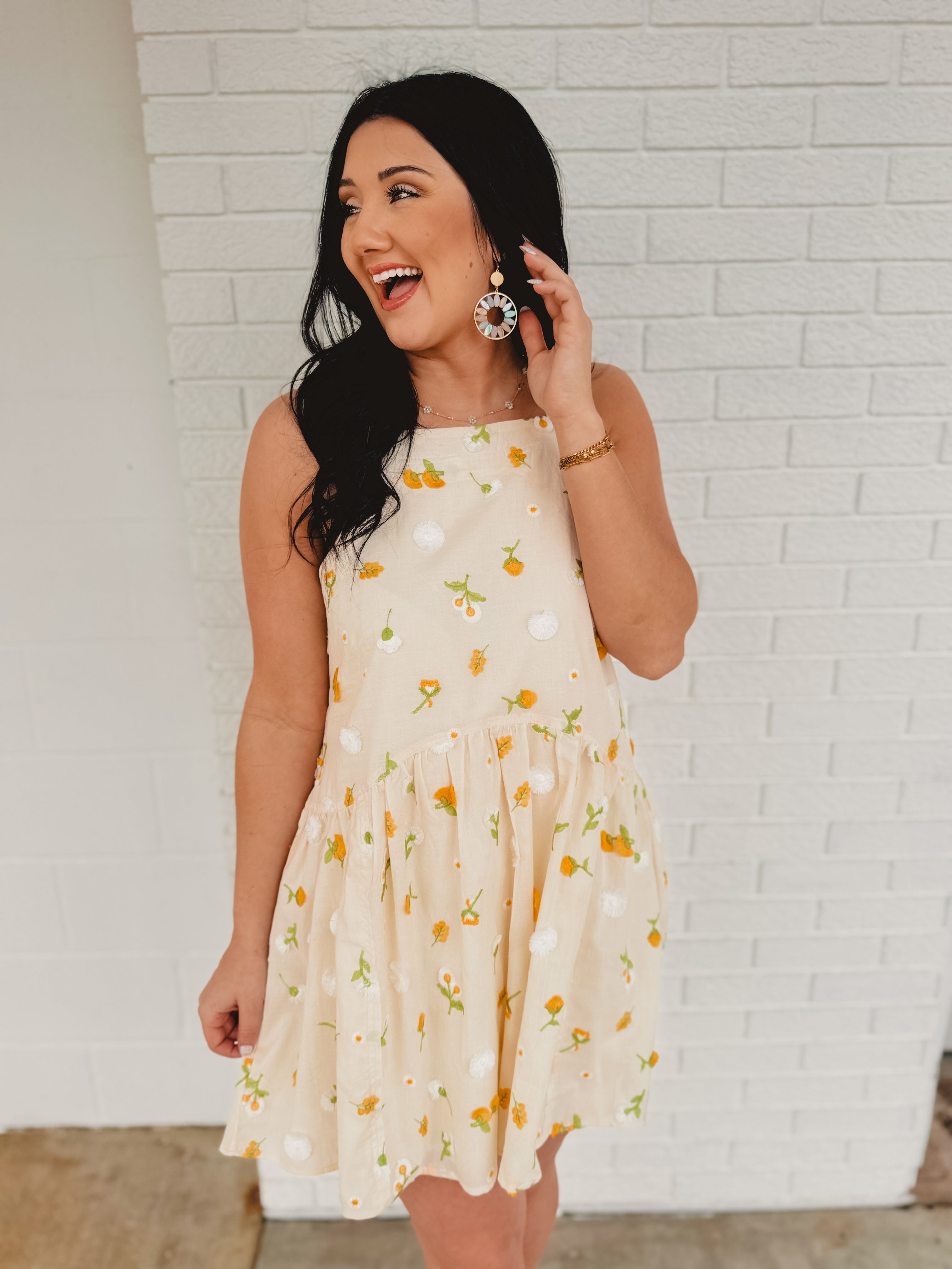 Floral Mini Flare Dress- Cream Multi