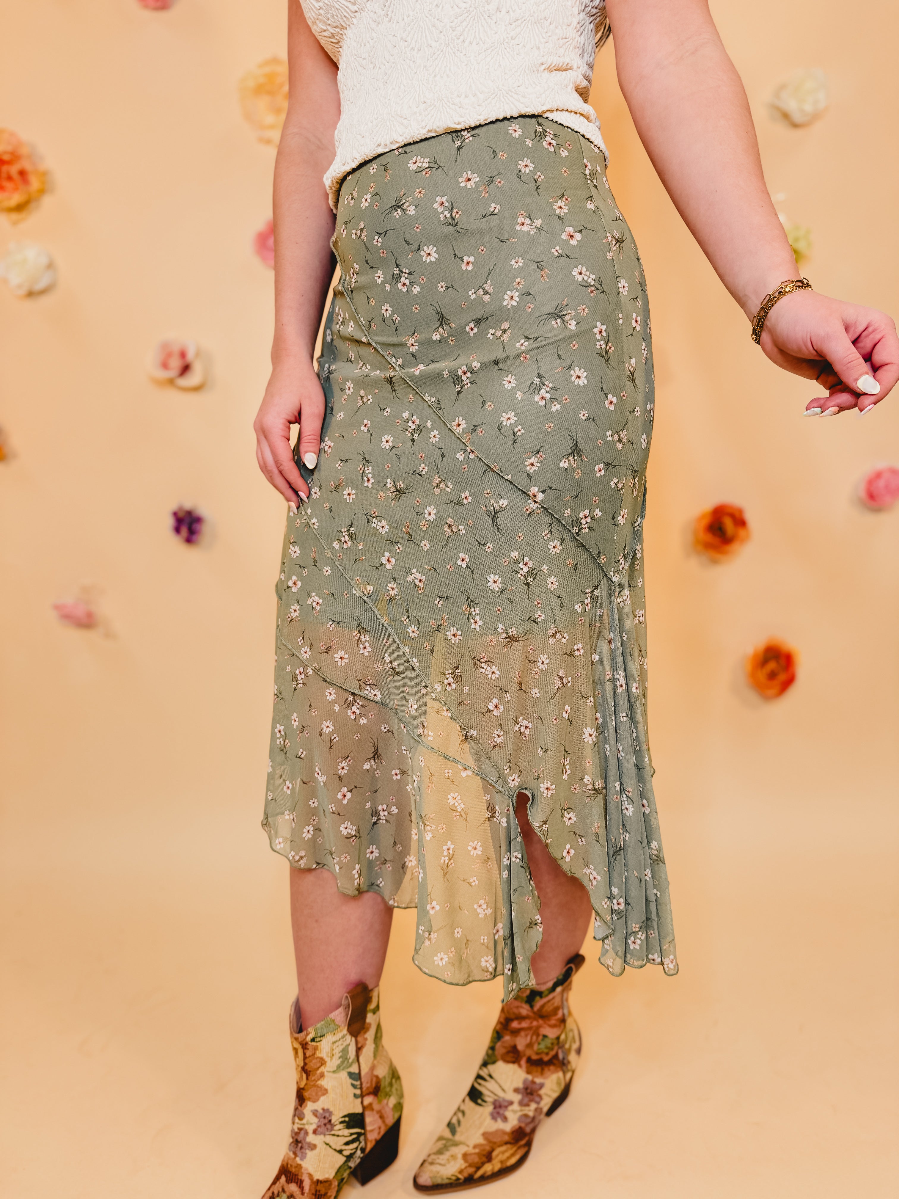 Floral Maxi Skirt - Dusty Olive Floral Maxi Skirt - Dusty Olive