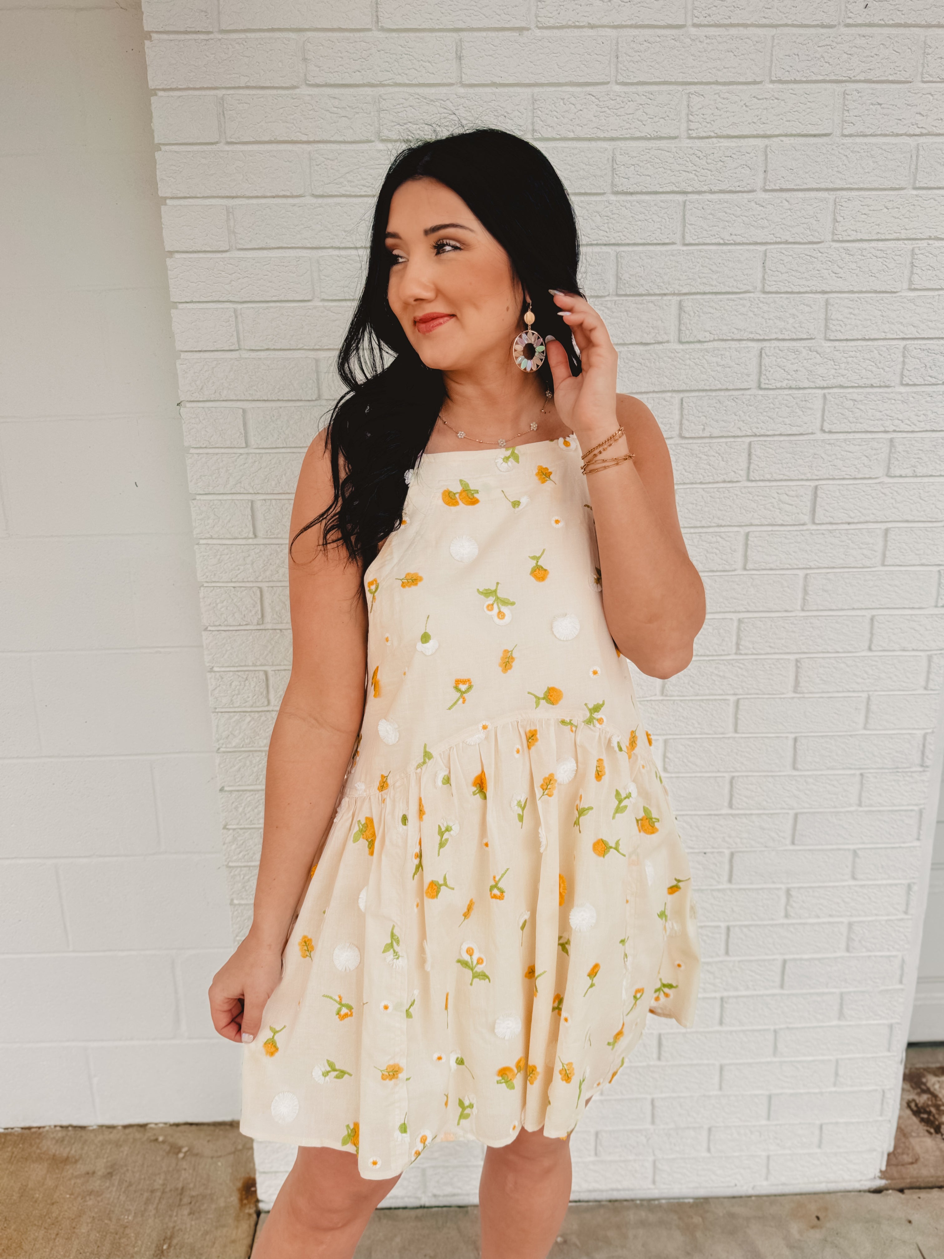 Floral Mini Flare Dress- Cream Multi