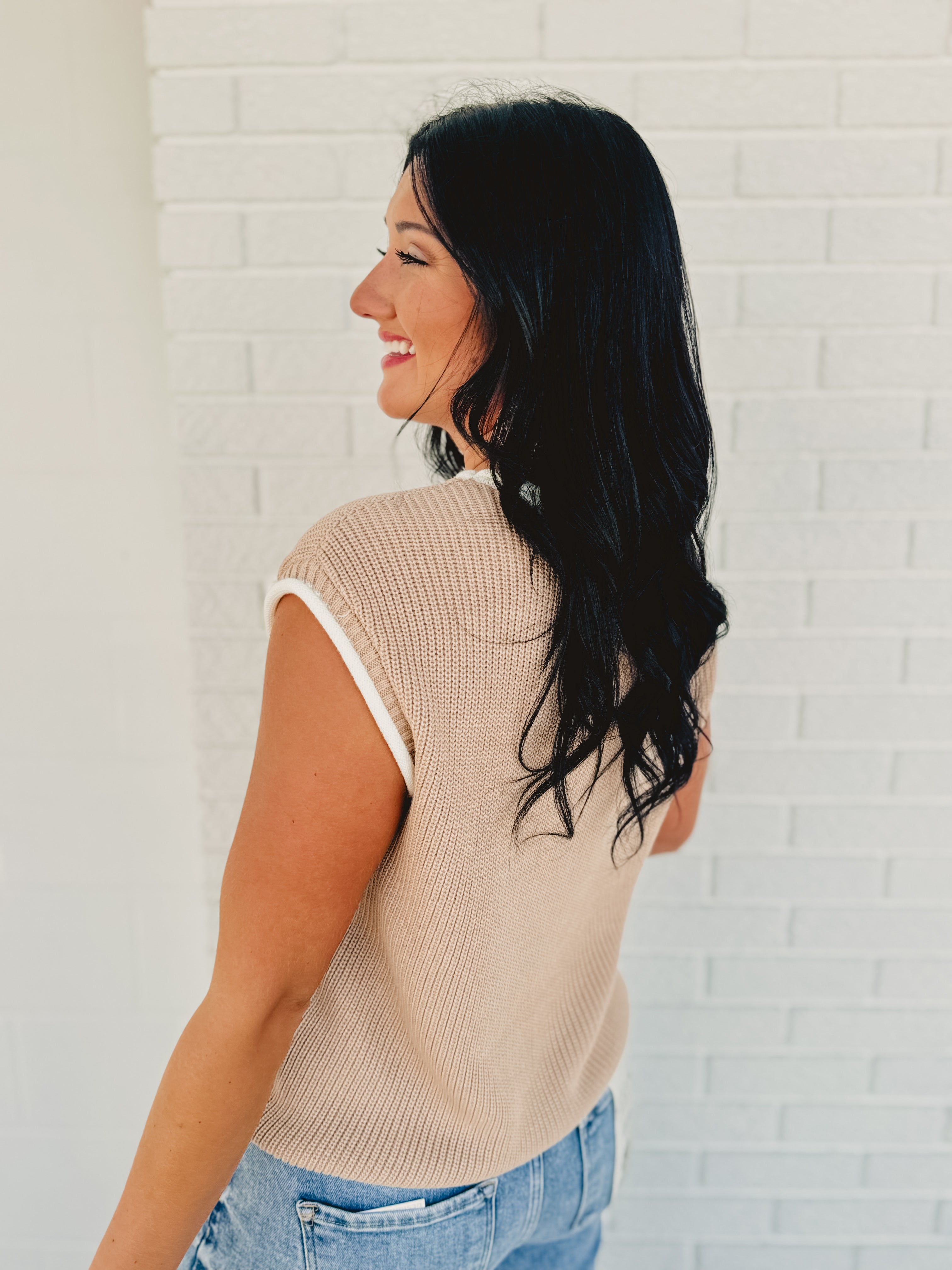 Contrast Rolled Edge Sweater - Natural Contrast Rolled Edge Sweater - Natural