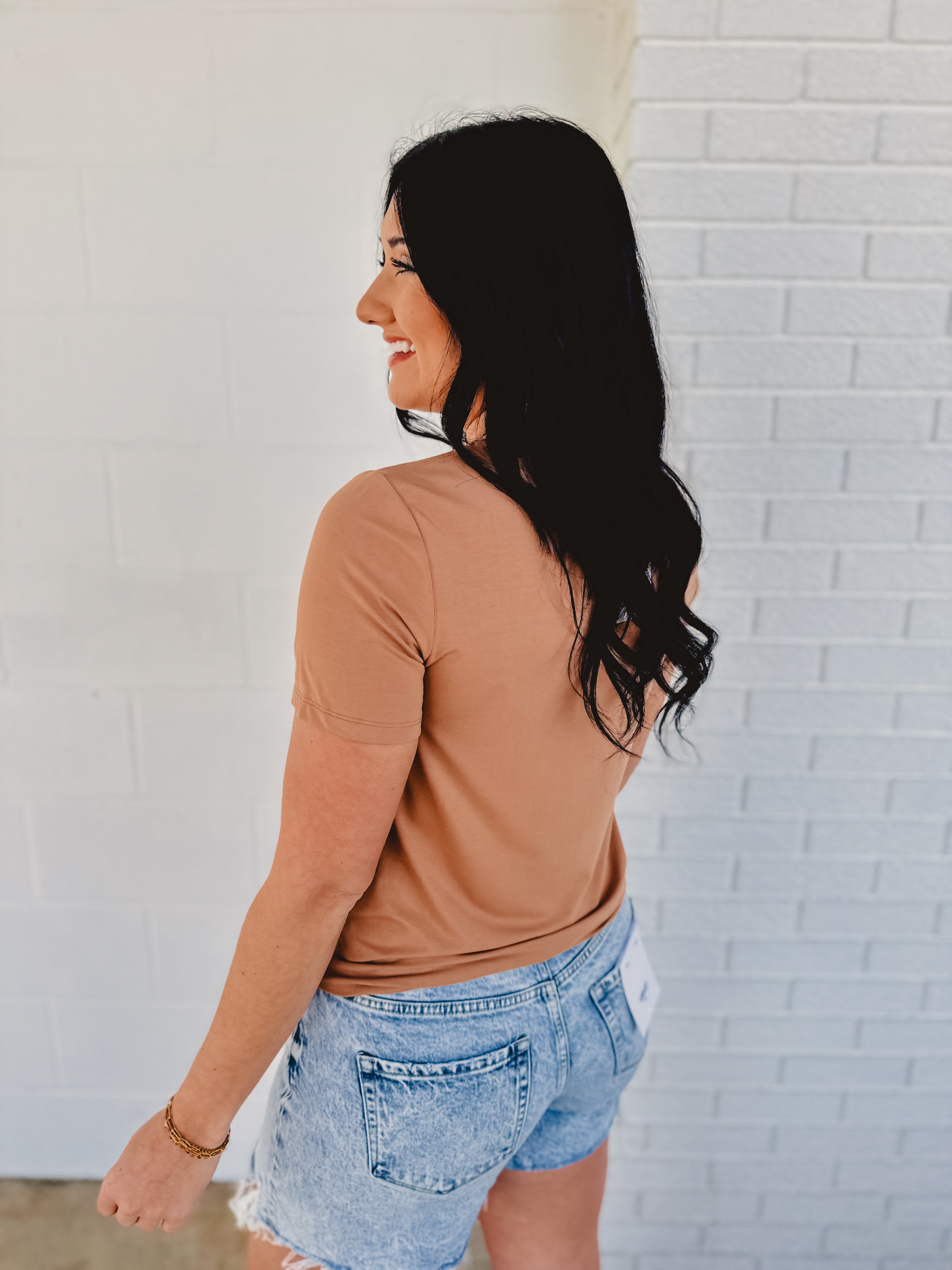 Basic Crew Neck Short Sleeve Top - Cork Basic Crew Neck Short Sleeve Top - Cork