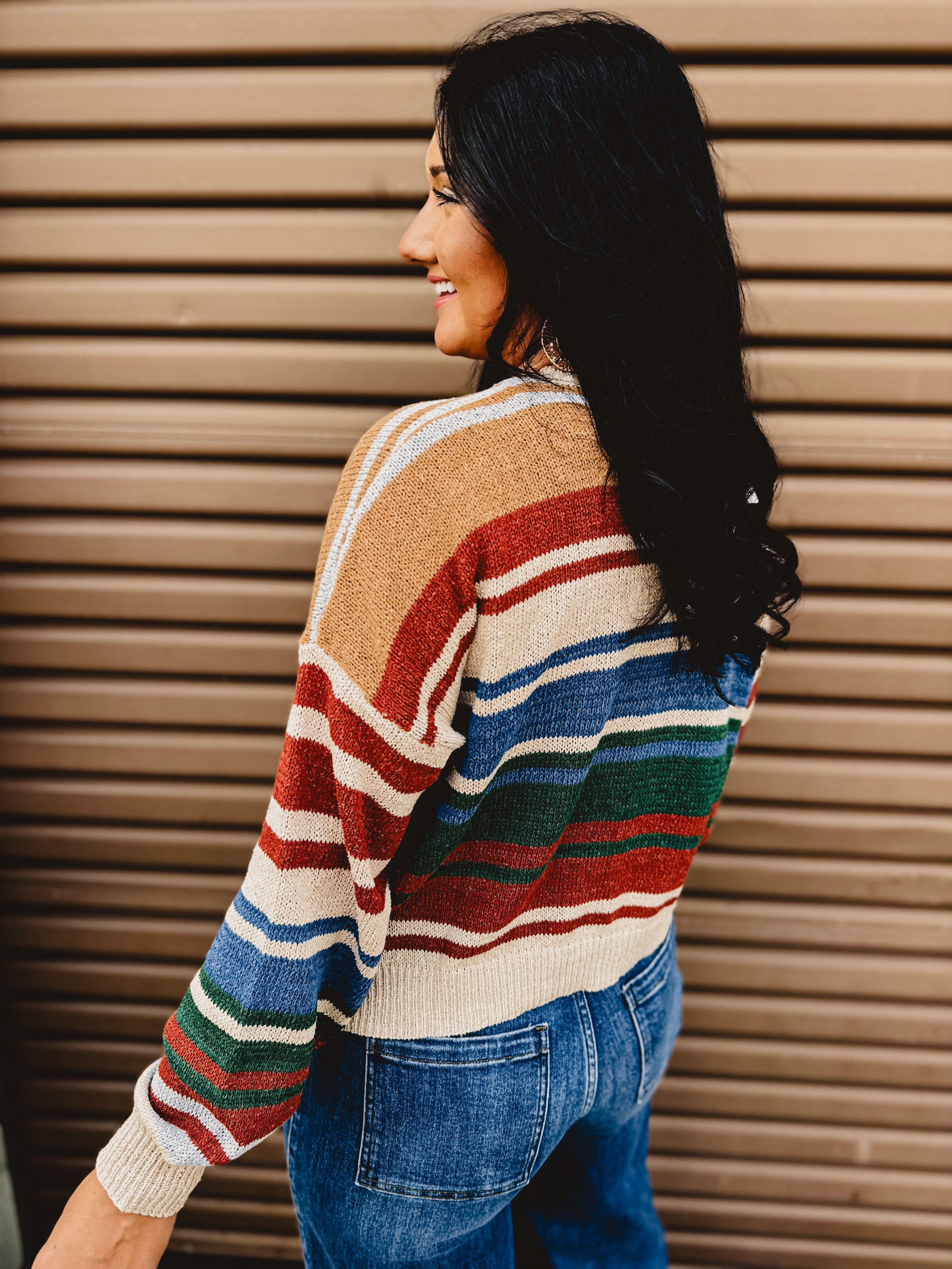 Color Block Striped Sweater - Blue/Rust Color Block Striped Sweater - Blue/Rust