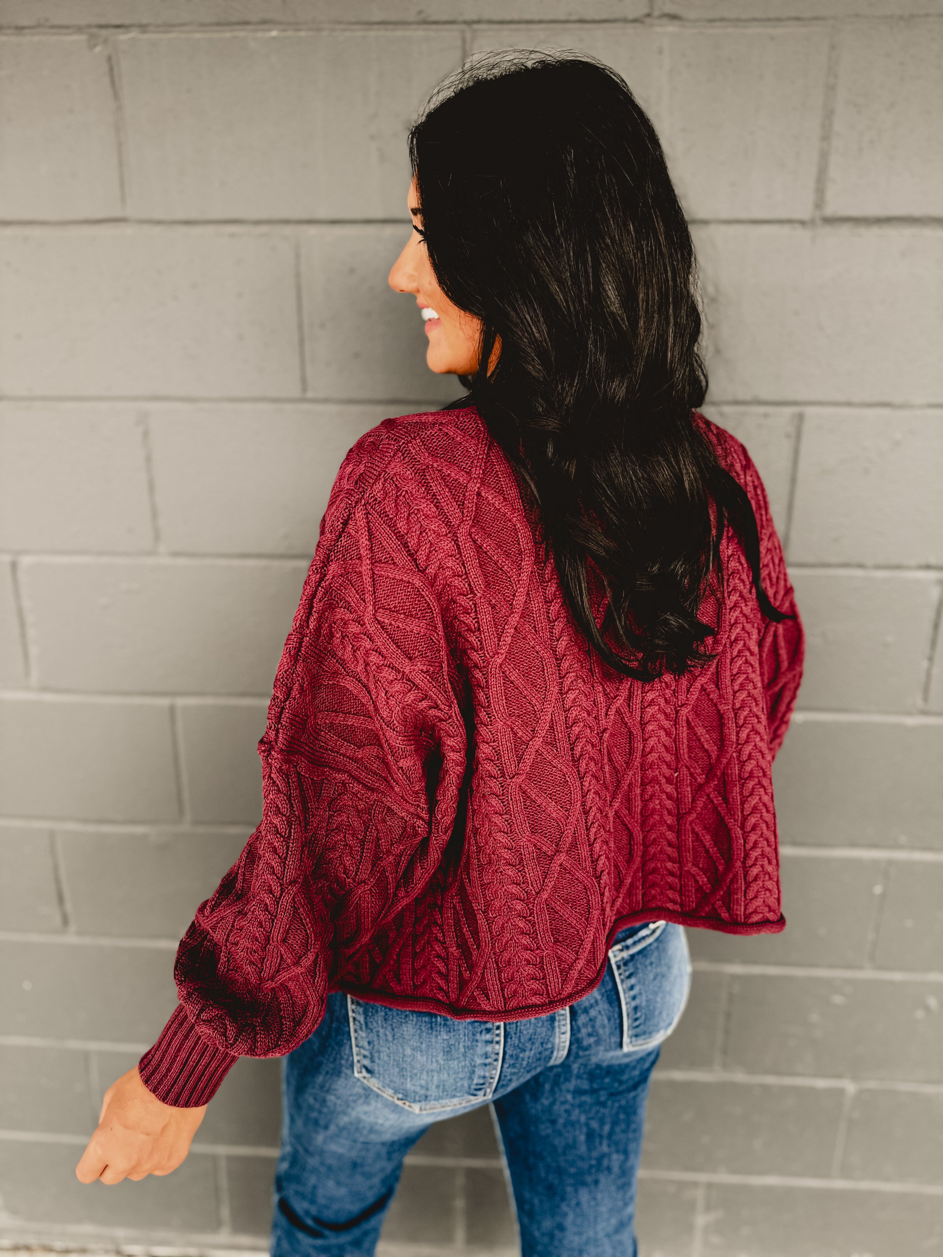 Cotton Cable Knit Pullover - Burgundy Cotton Cable Knit Pullover - Burgundy