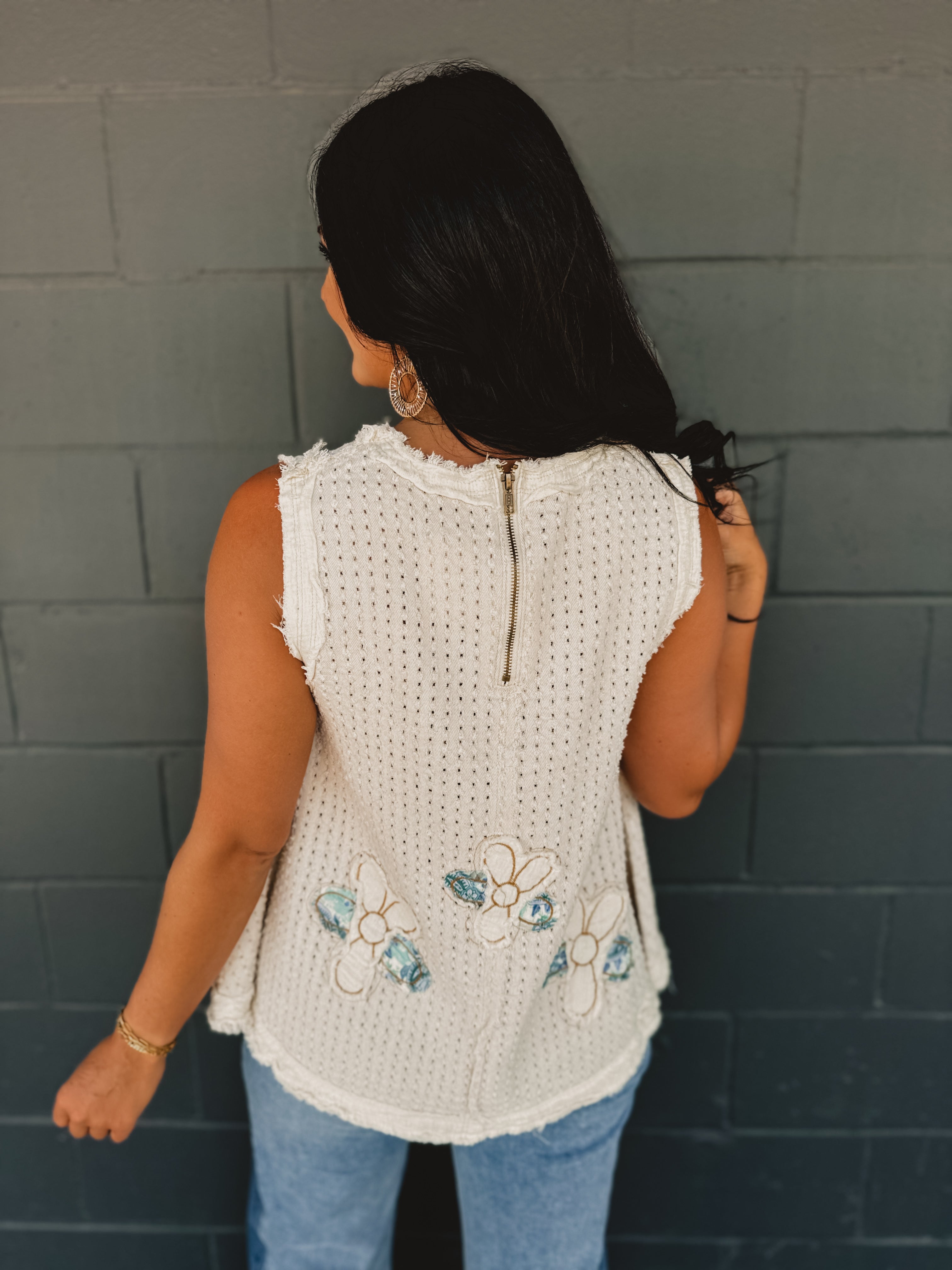 POL Denim Flower Patch Tank Top - Cream POL Denim Flower Patch Tank Top - Cream
