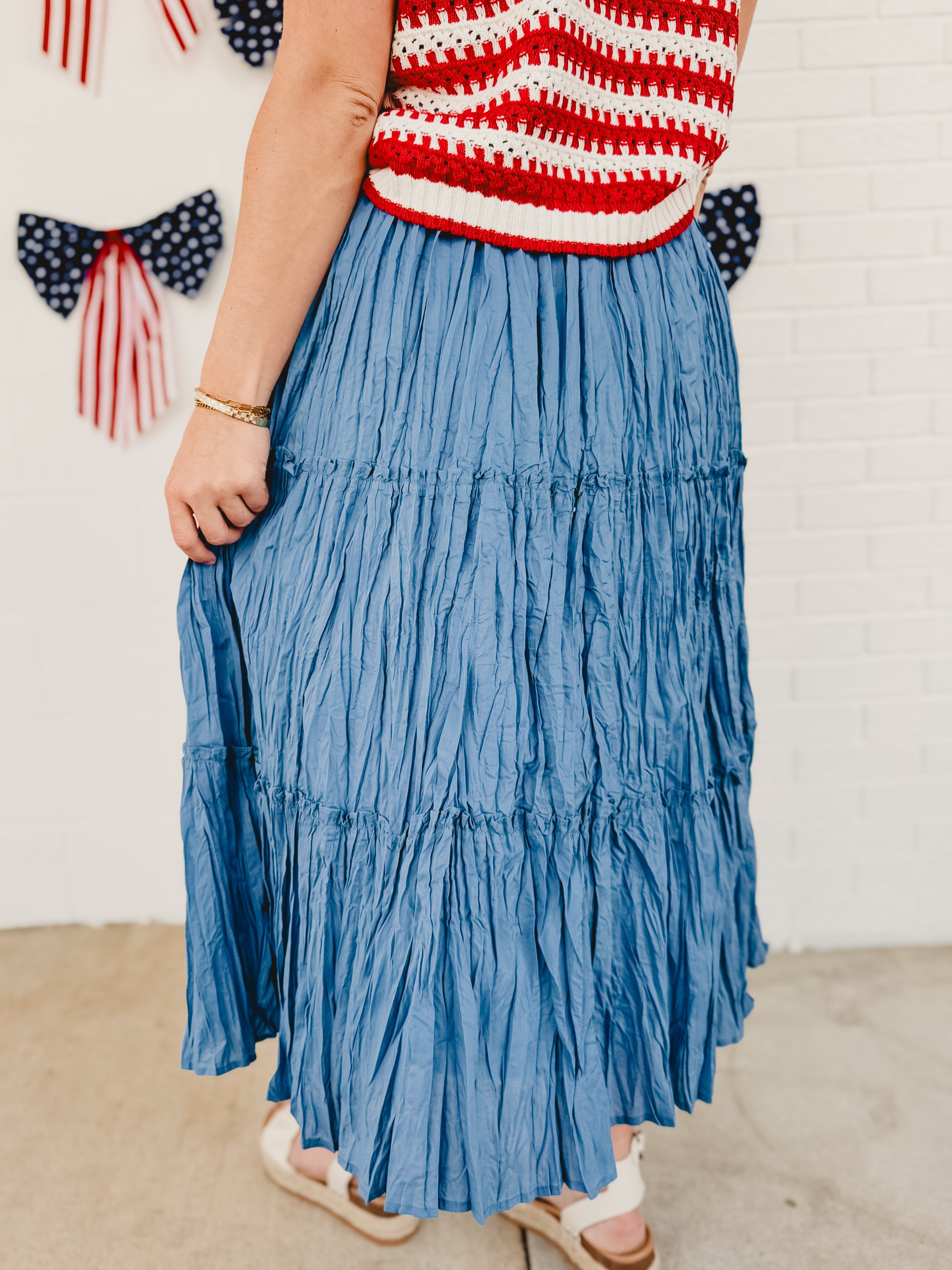 Crinkle Tiered Midi Skirt - Dusty Blue Crinkle Tiered Midi Skirt - Dusty Blue