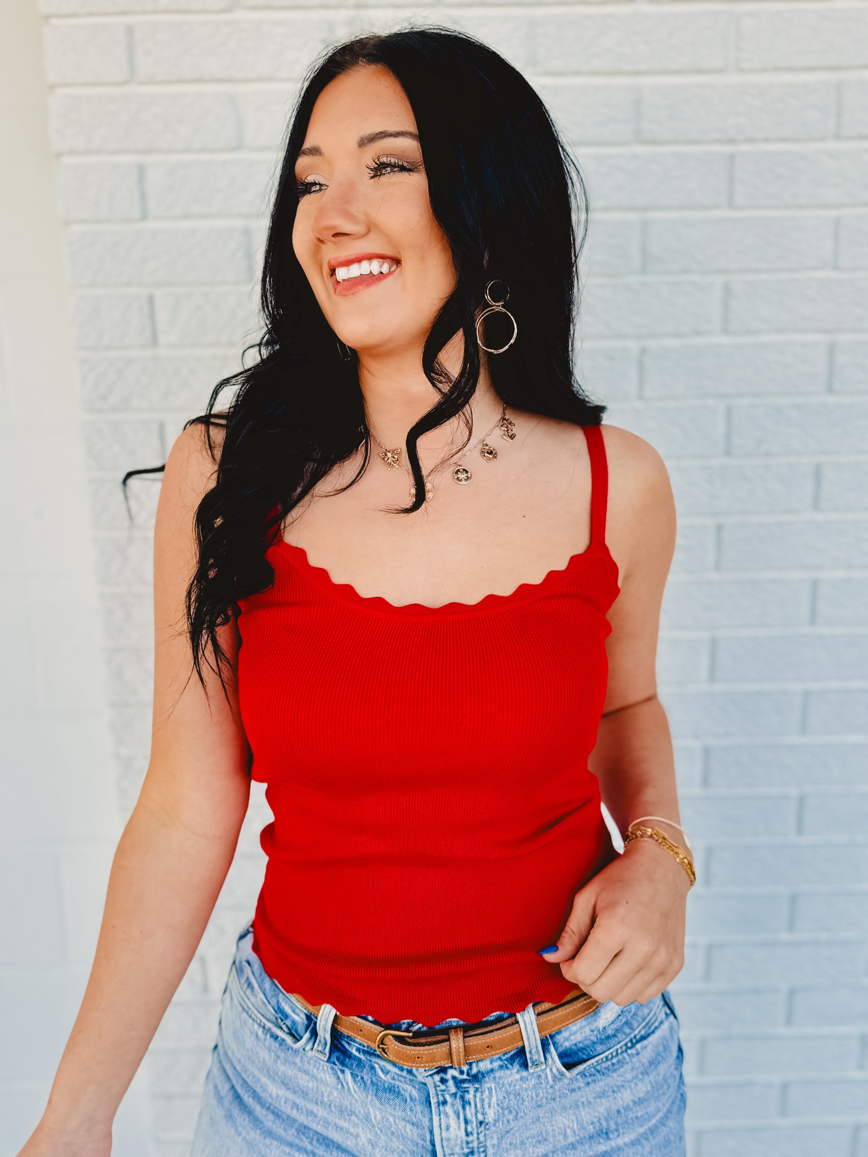 Scalloped Cami Top - Red Scalloped Cami Top - Red