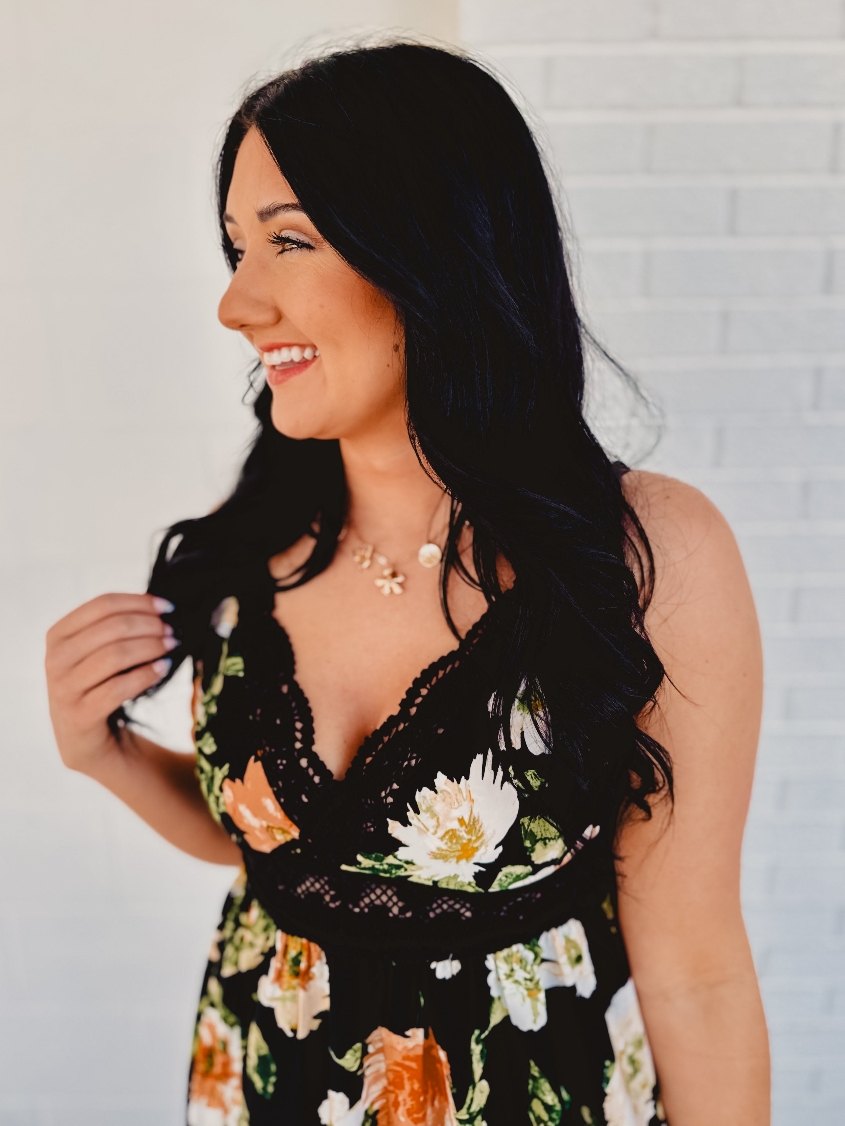 Floral Print Tiered Lace Contrast Maxi Dress - Black