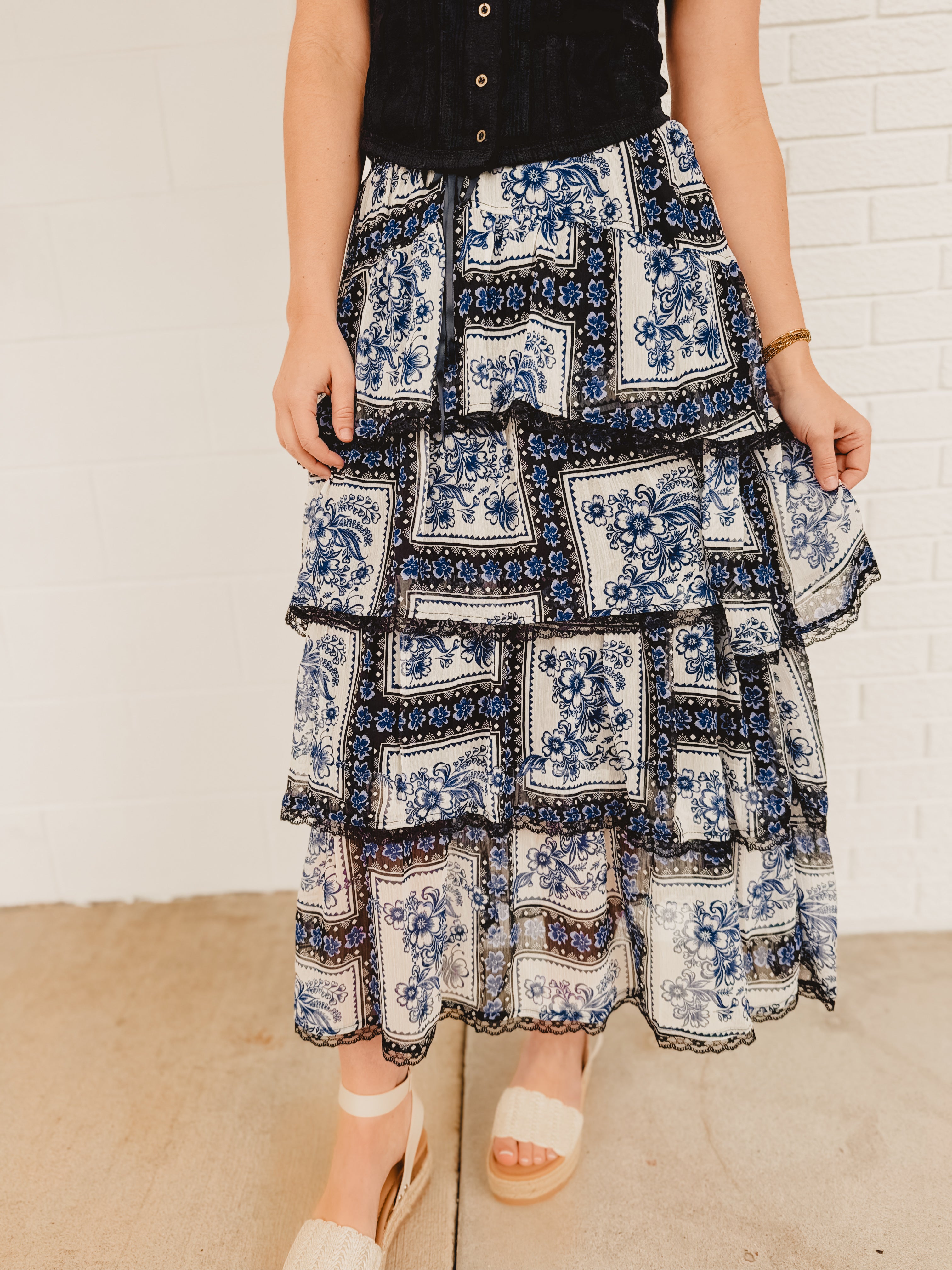 Tiered Handkerchief Maxi Skirt - Blue