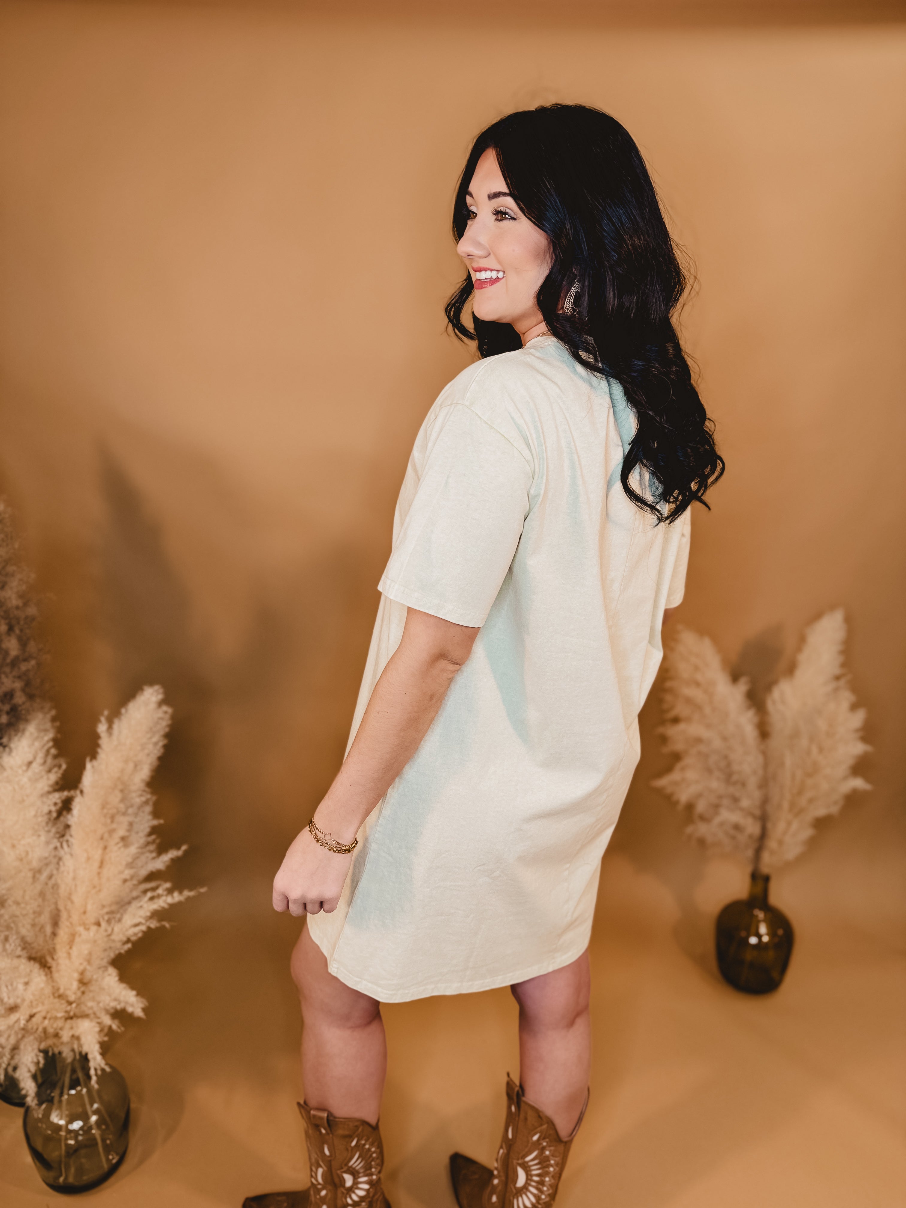 Western Boot Graphic T-Shirt Dress - Natural