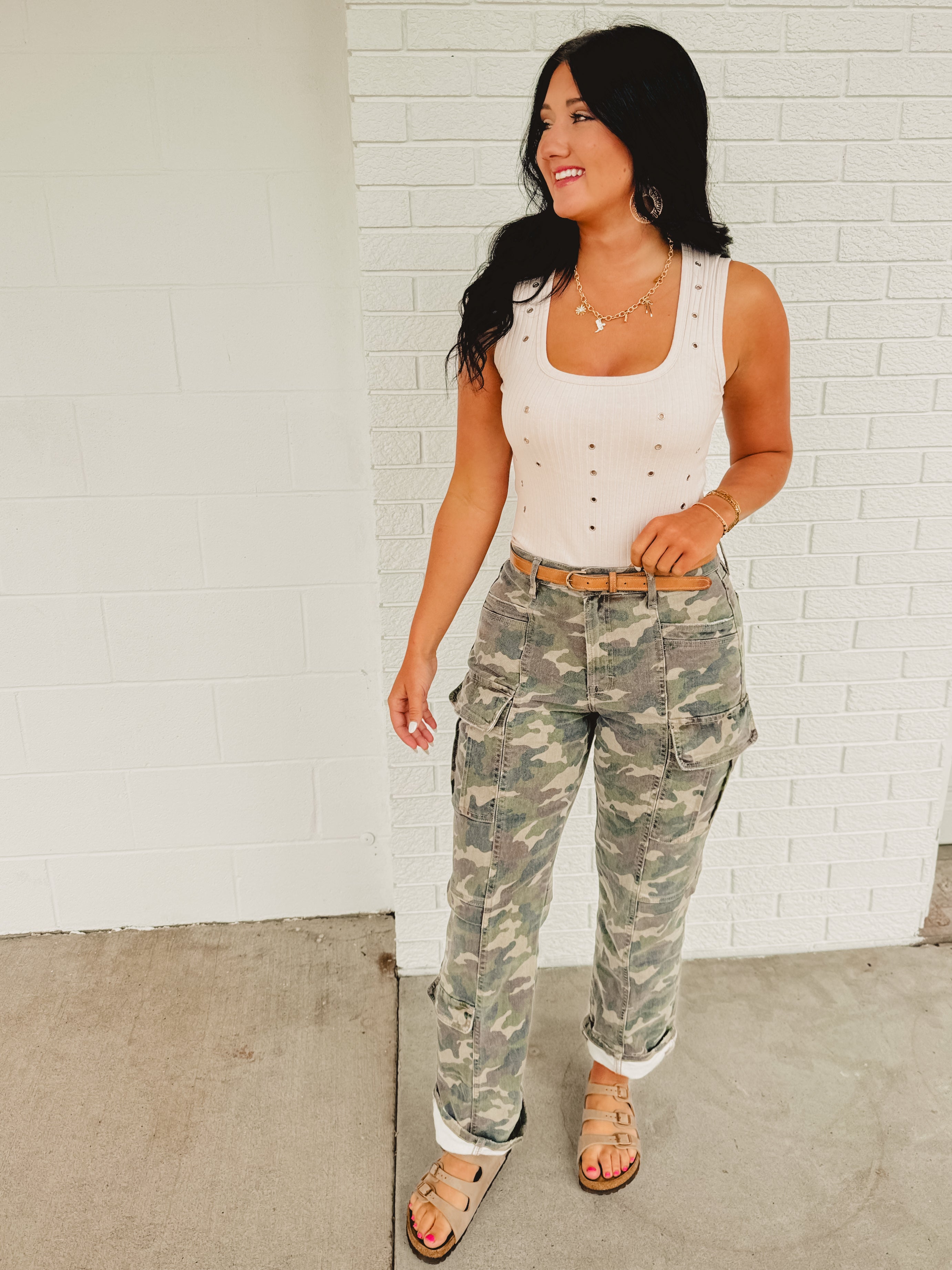 POL Stud Detail Scoop Neck Tank Top - Almond POL Stud Detail Scoop Neck Tank Top - Almond