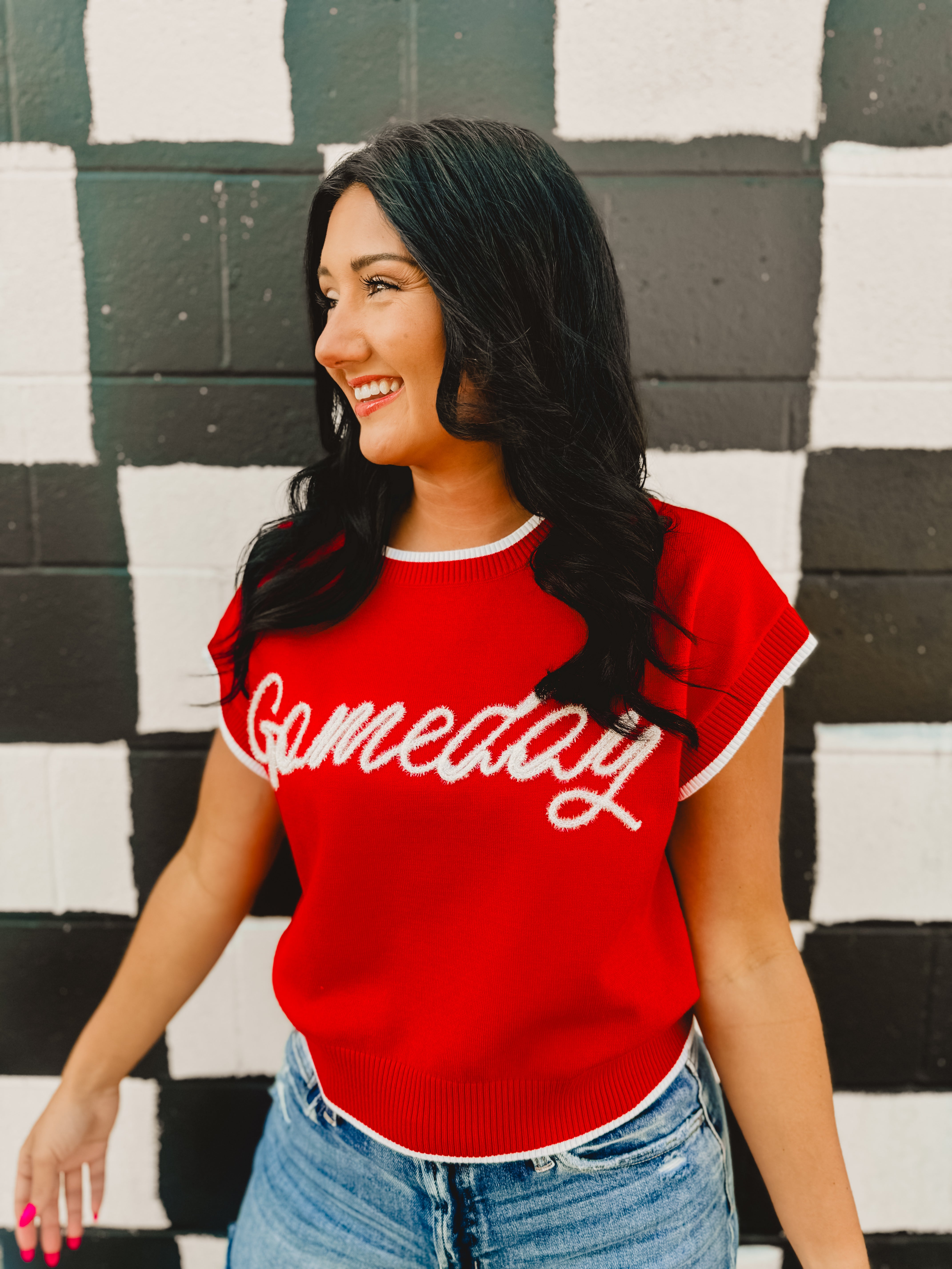 Glitter Gameday Knit Sweater Tank - Red
