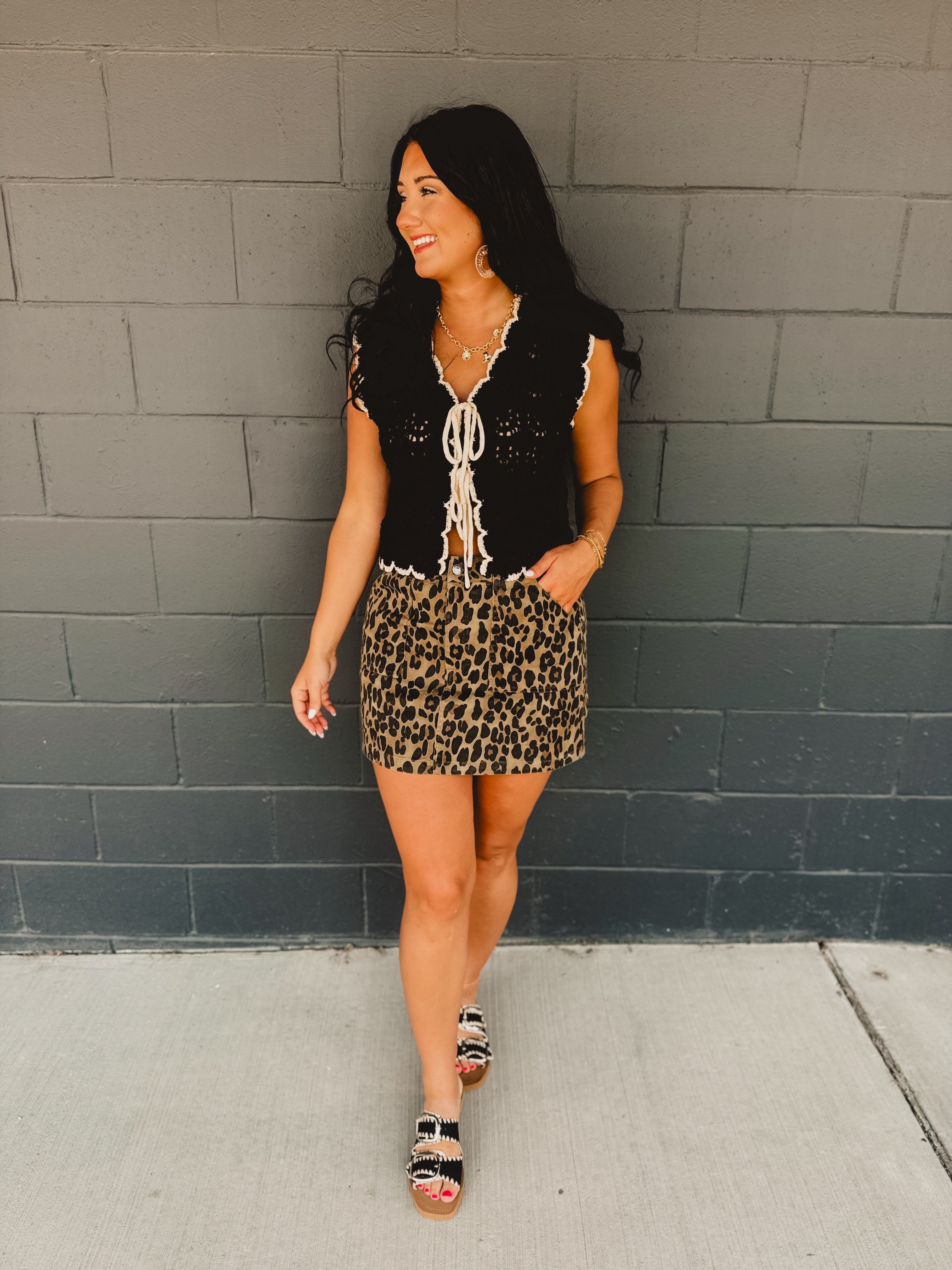 Leopard Cargo Mini Skirt - Camel