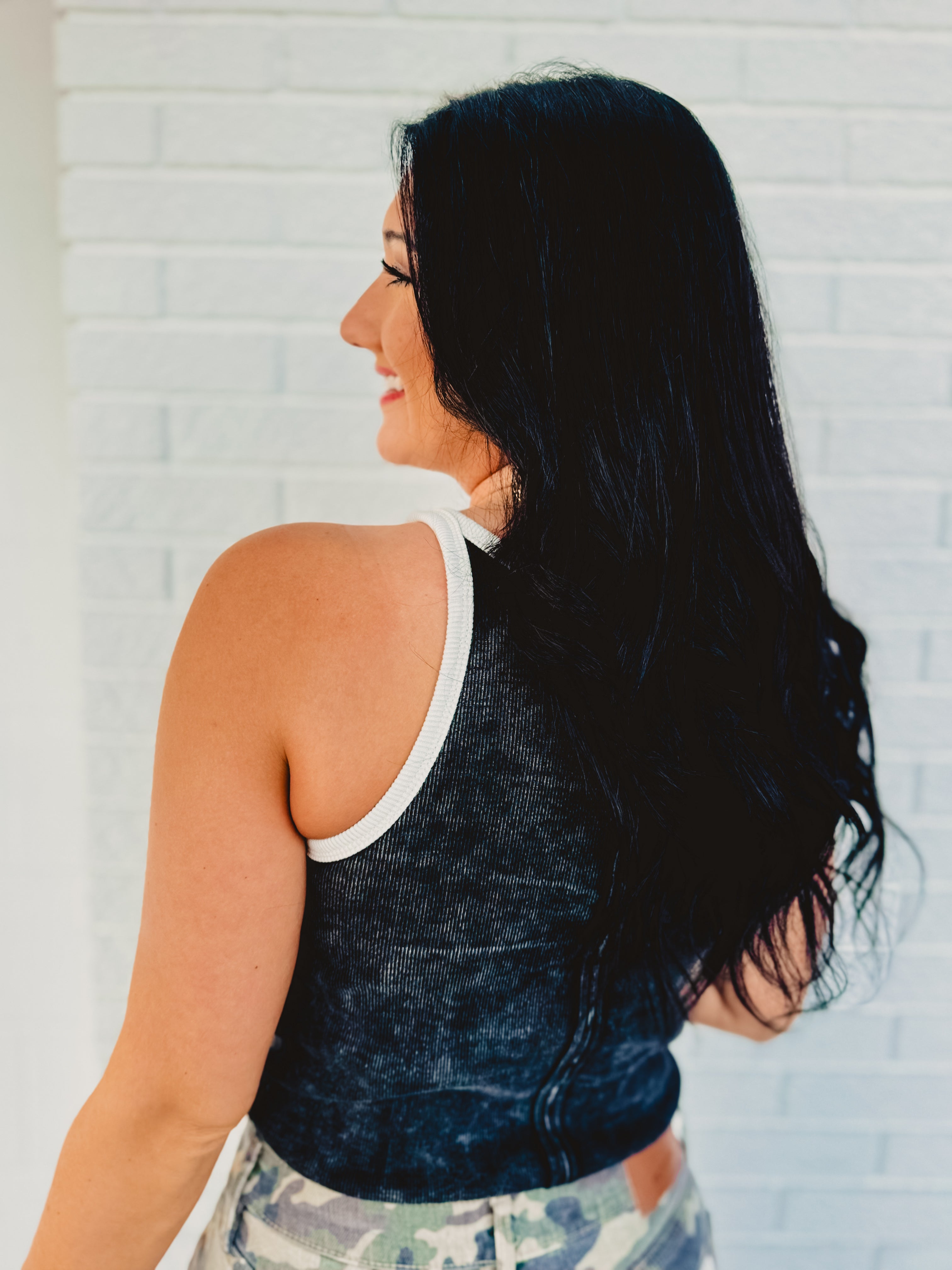 Snow Washed Ribbed Tank - Black Snow Washed Ribbed Tank - Black