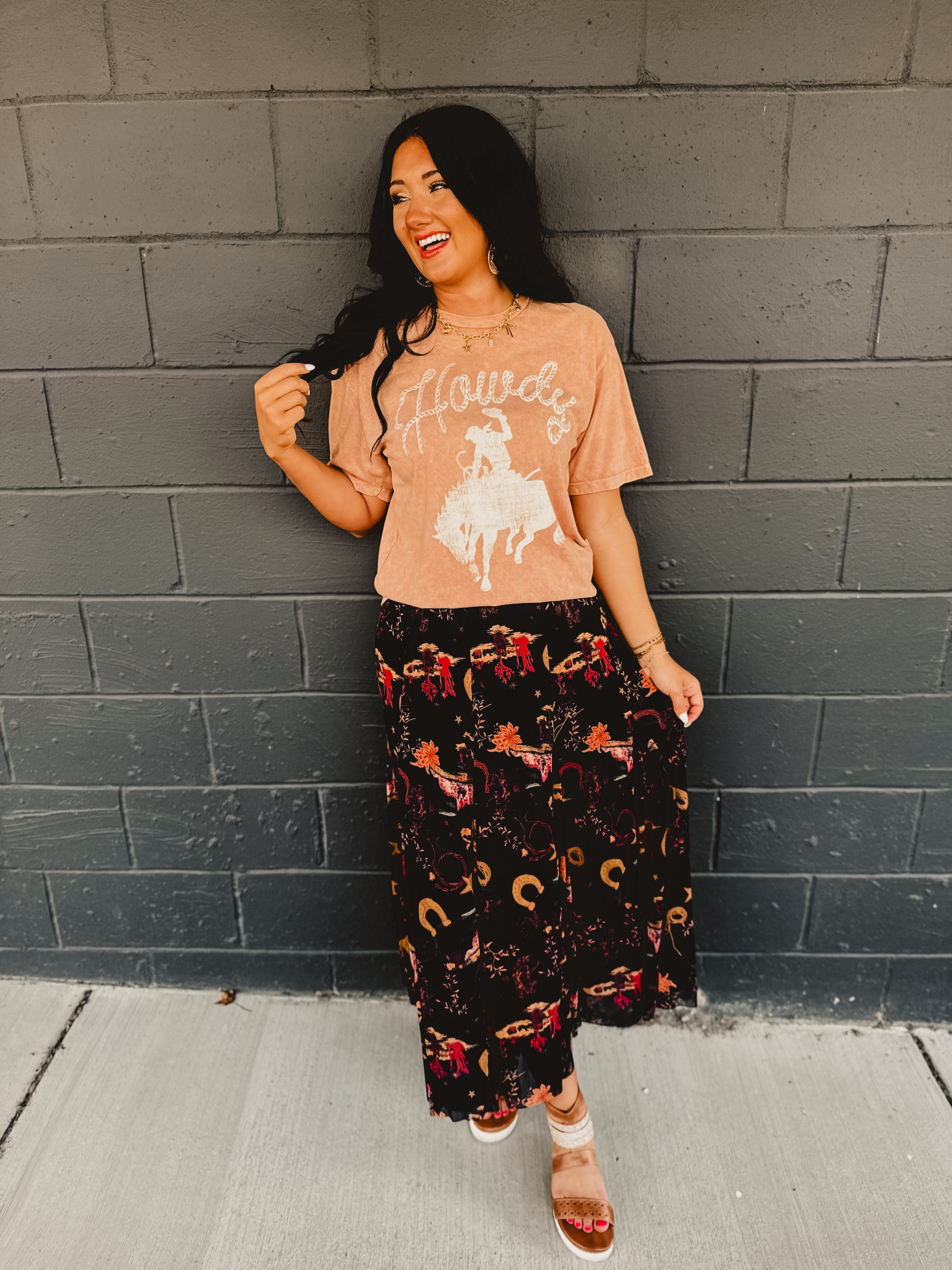 Western Printed Maxi Skirt - Black