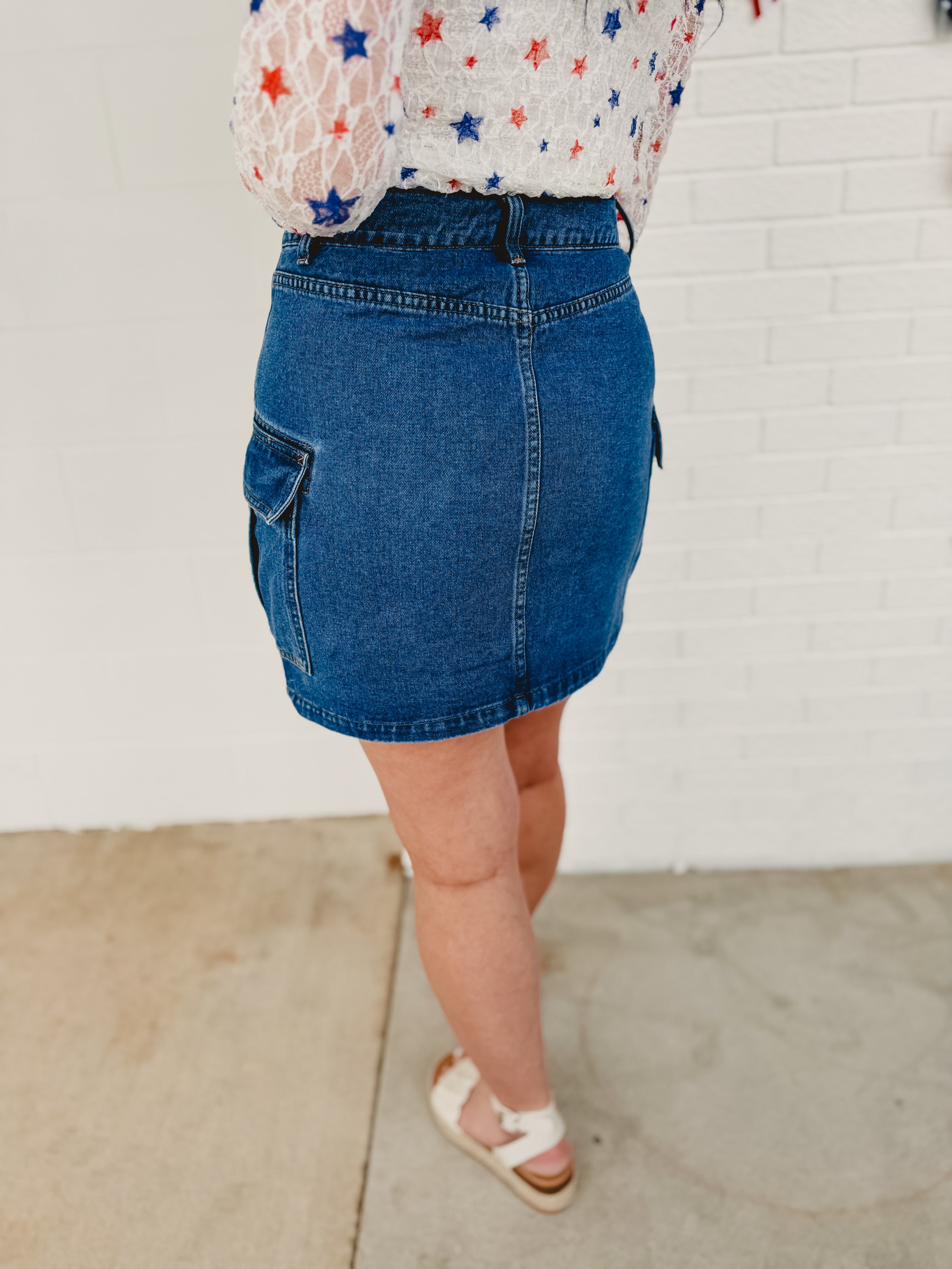 Cargo Mini Denim Skirt - Medium Wash Cargo Mini Denim Skirt - Medium Wash