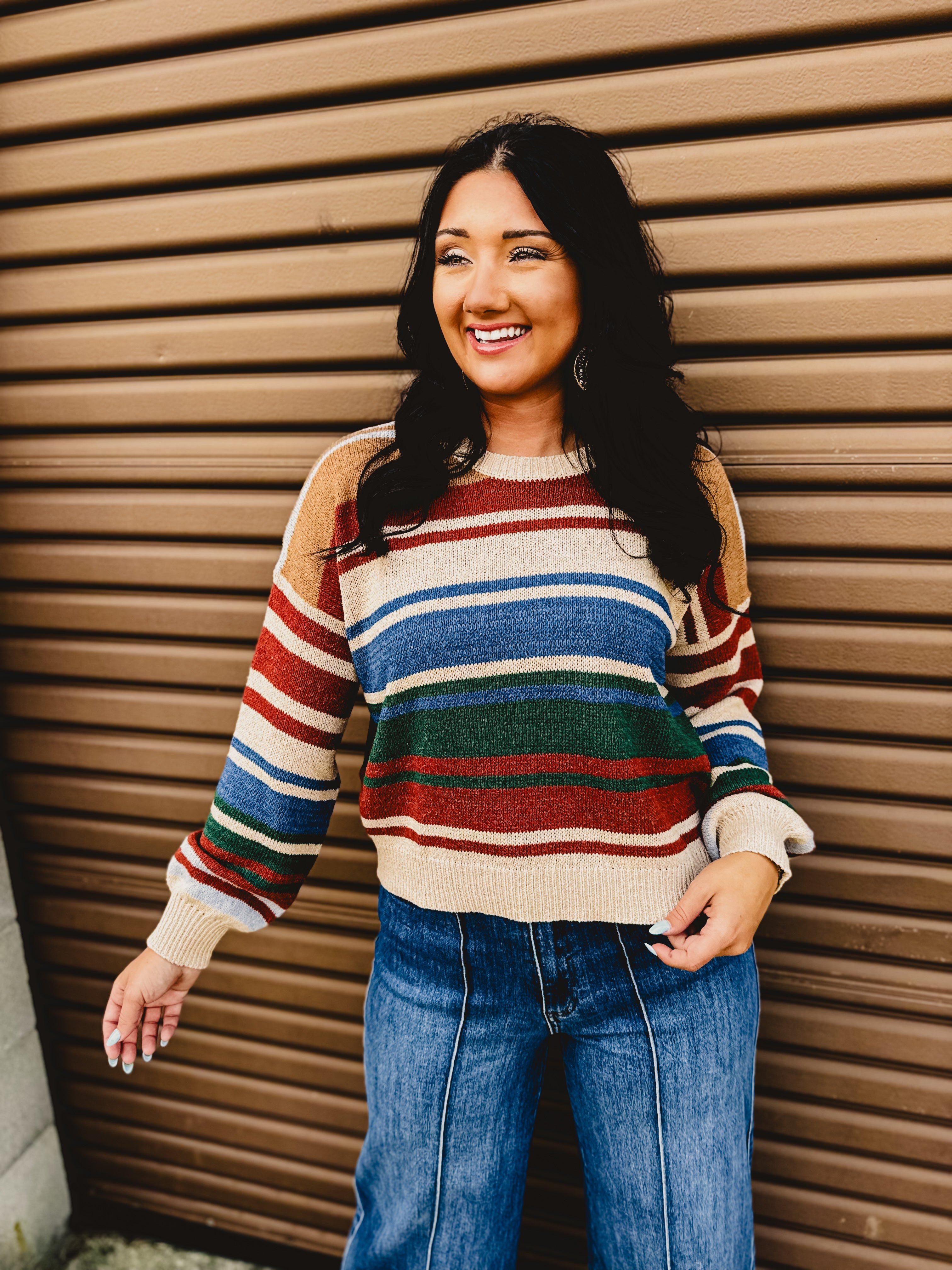 Color Block Striped Sweater - Blue/Rust Color Block Striped Sweater - Blue/Rust