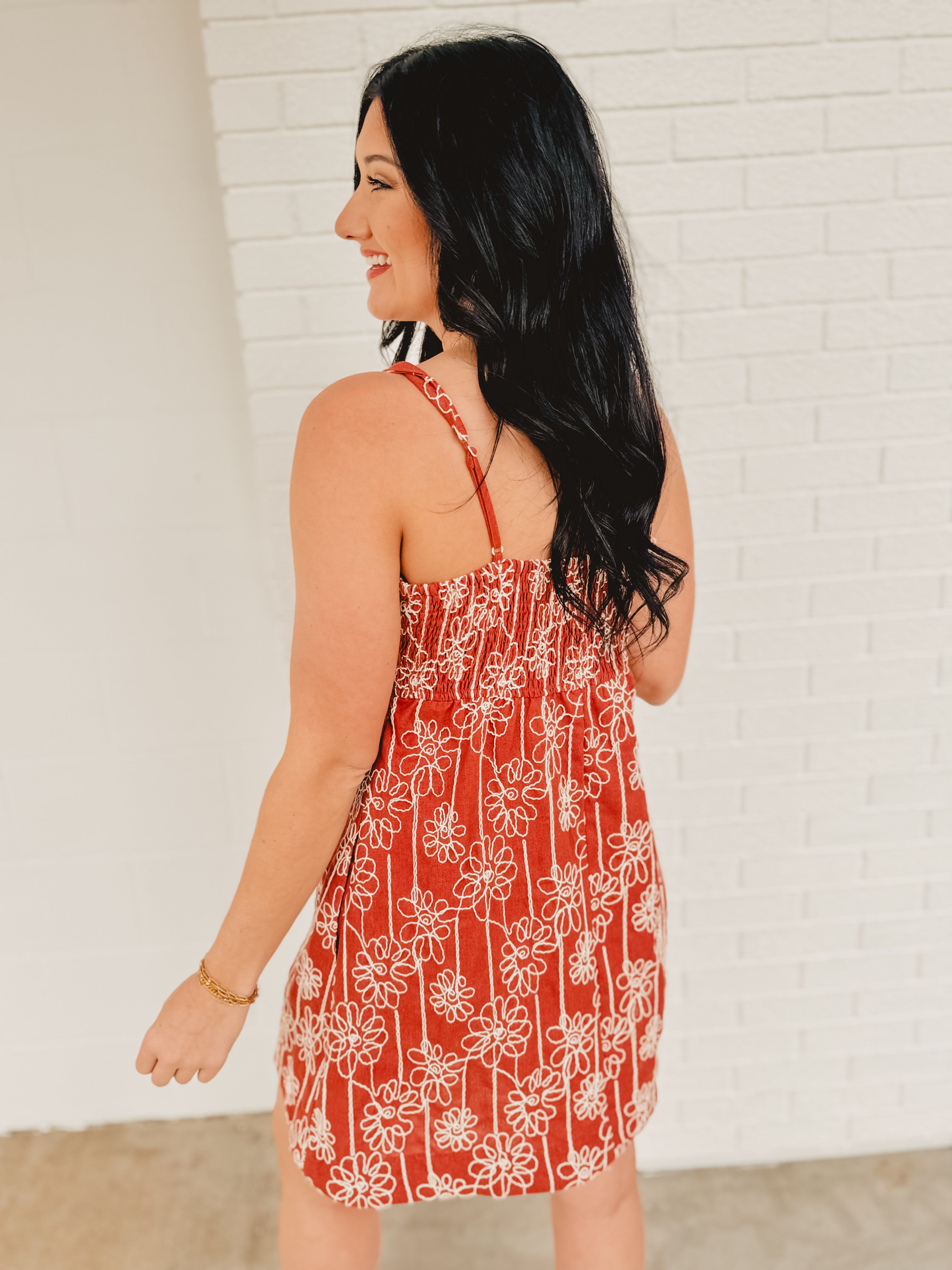 Floral Embroidered Mini Dress - Ruby Floral Embroidered Mini Dress - Ruby