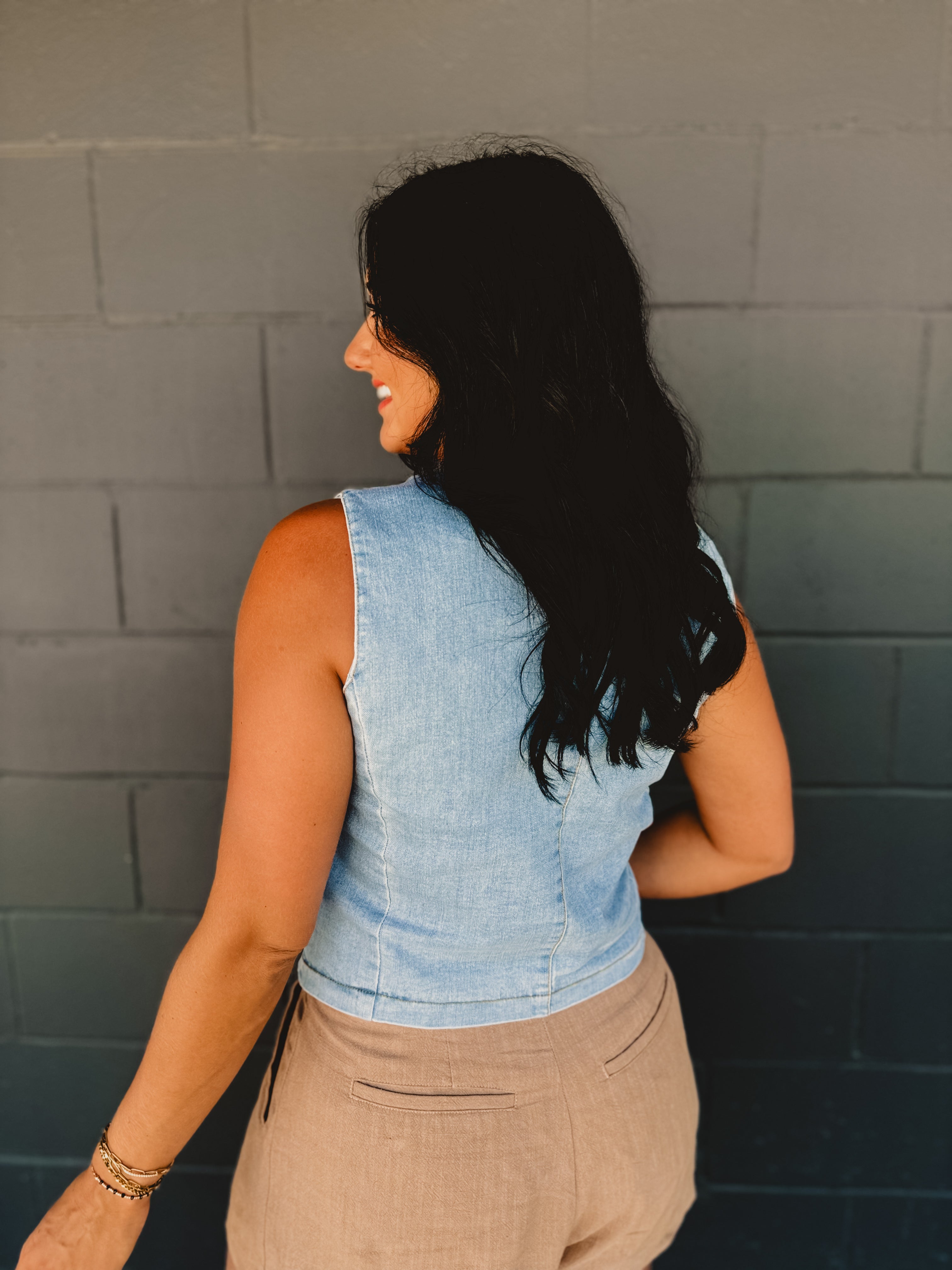 Denim Button Down Vest - Light Denim Denim Button Down Vest - Light Denim