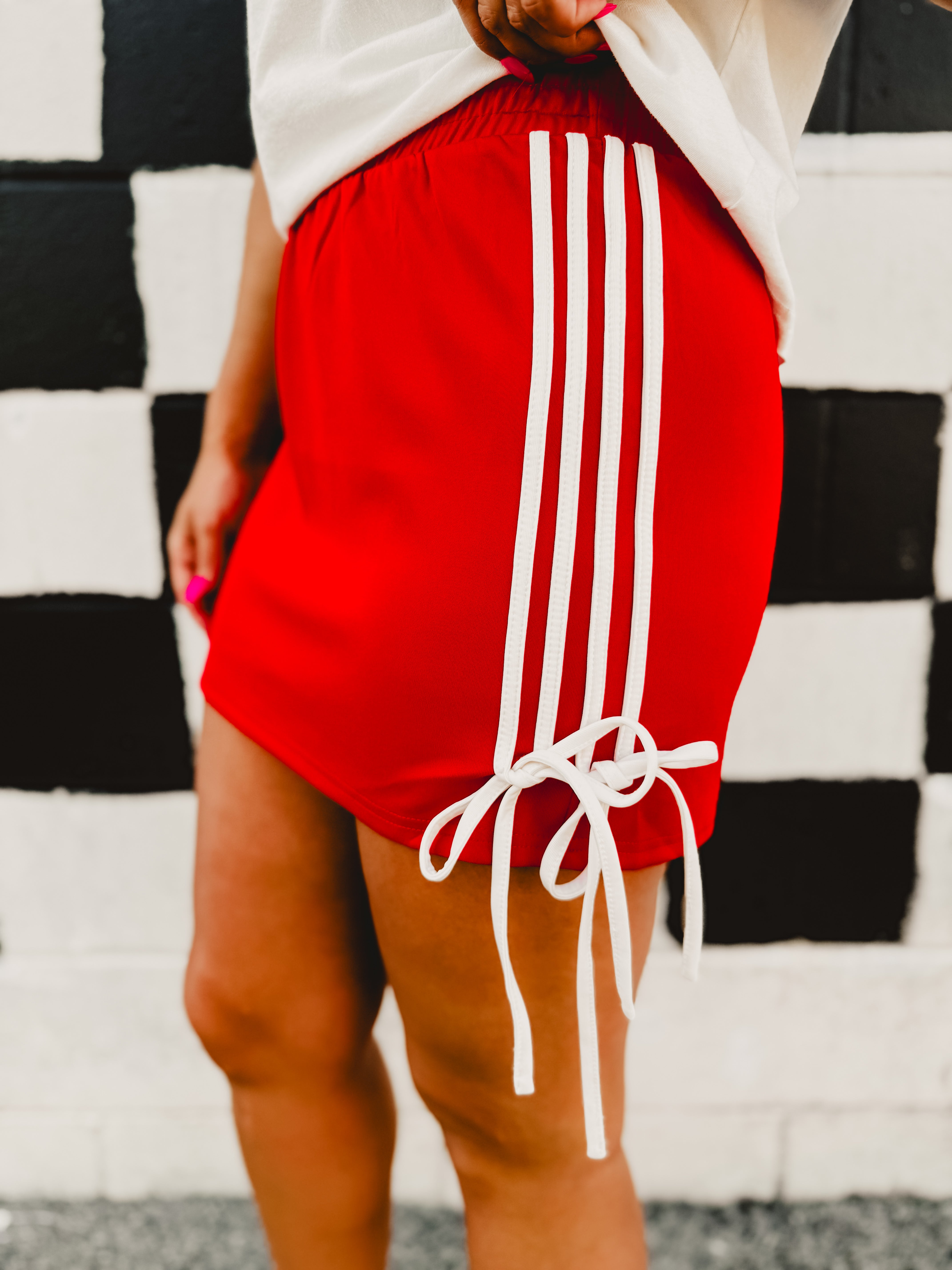 Bow Detail Track Mini Skirt - Red