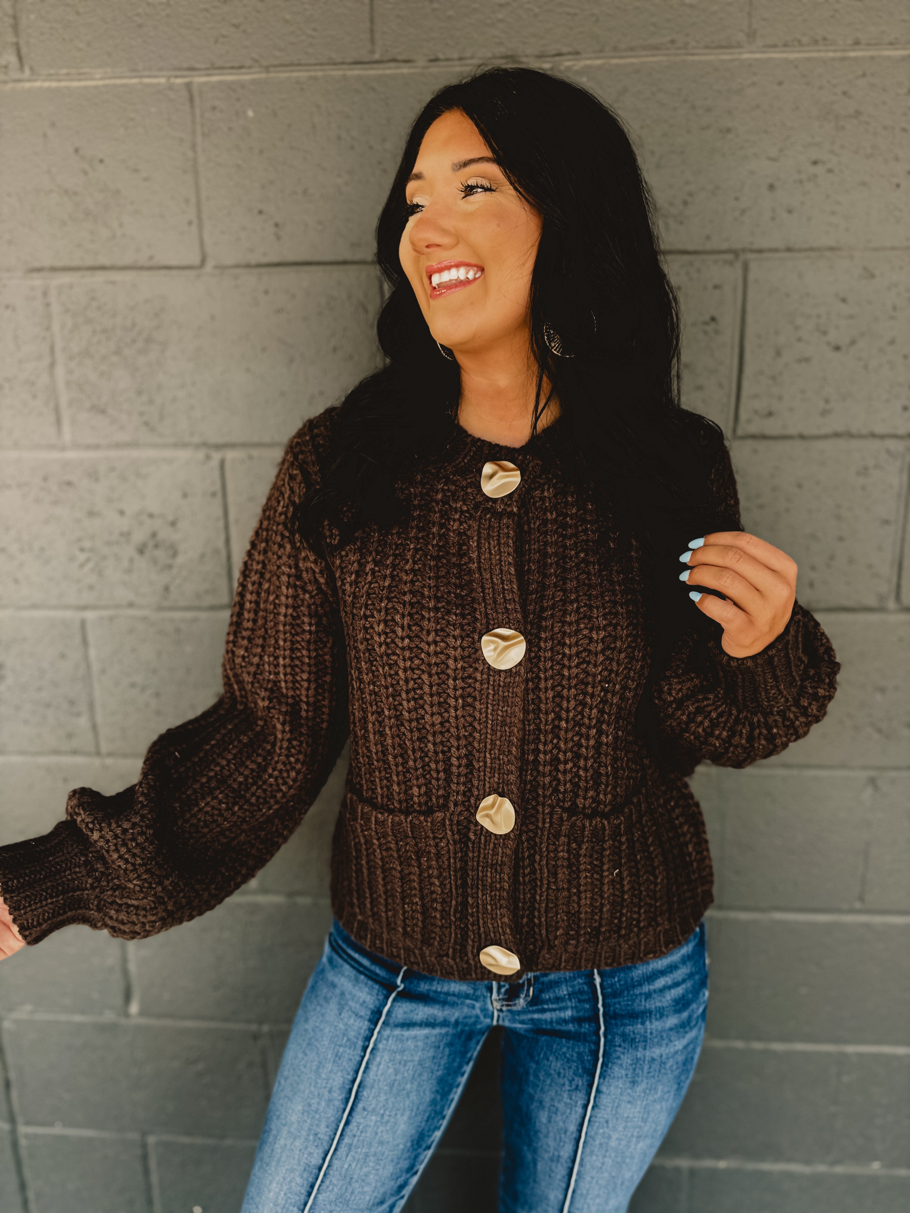 Chunky Button Cable Knit Cardigan - Mocha Mousse Chunky Button Cable Knit Cardigan - Mocha Mousse