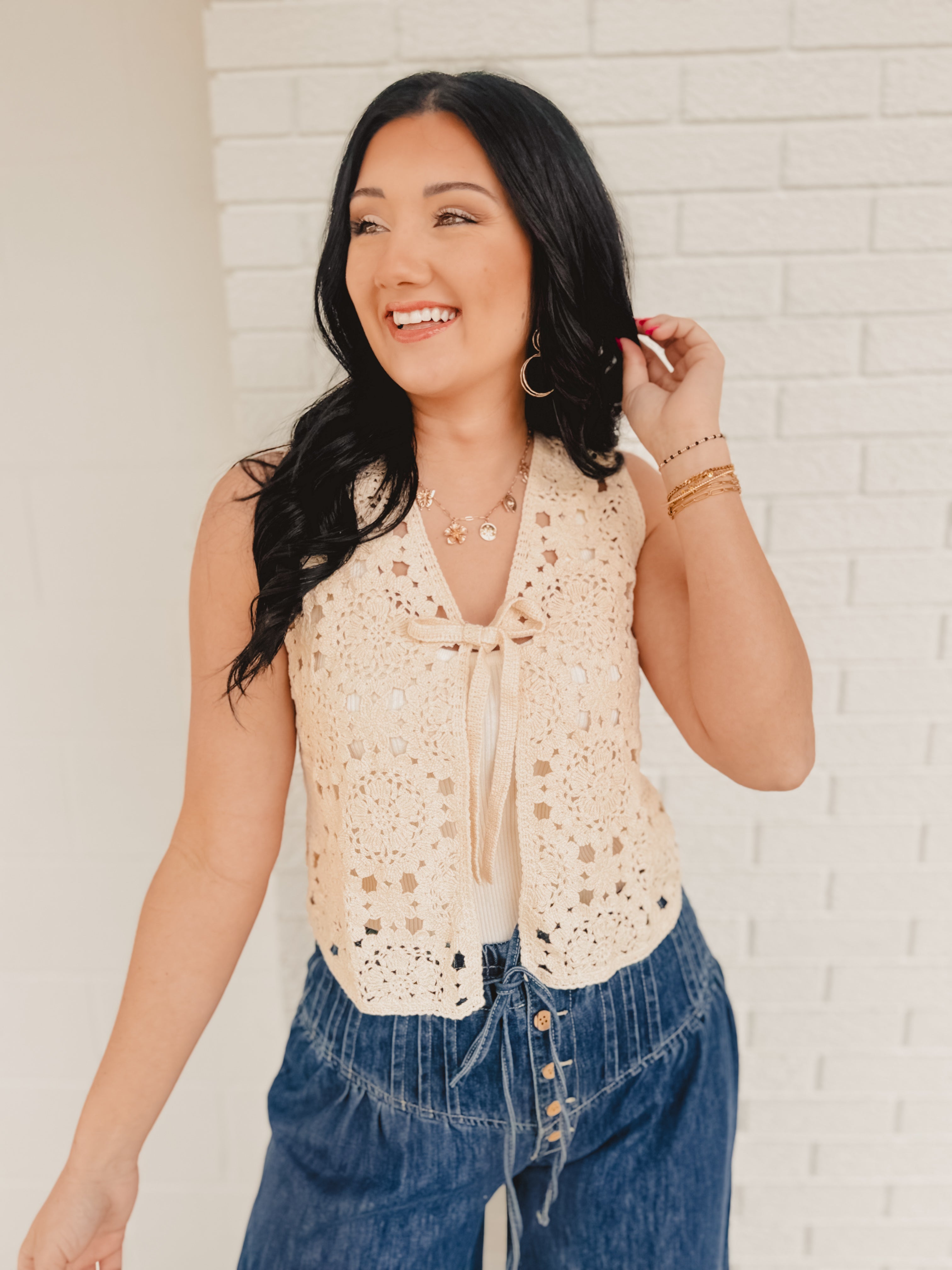 Crochet Knit Vest - Natural