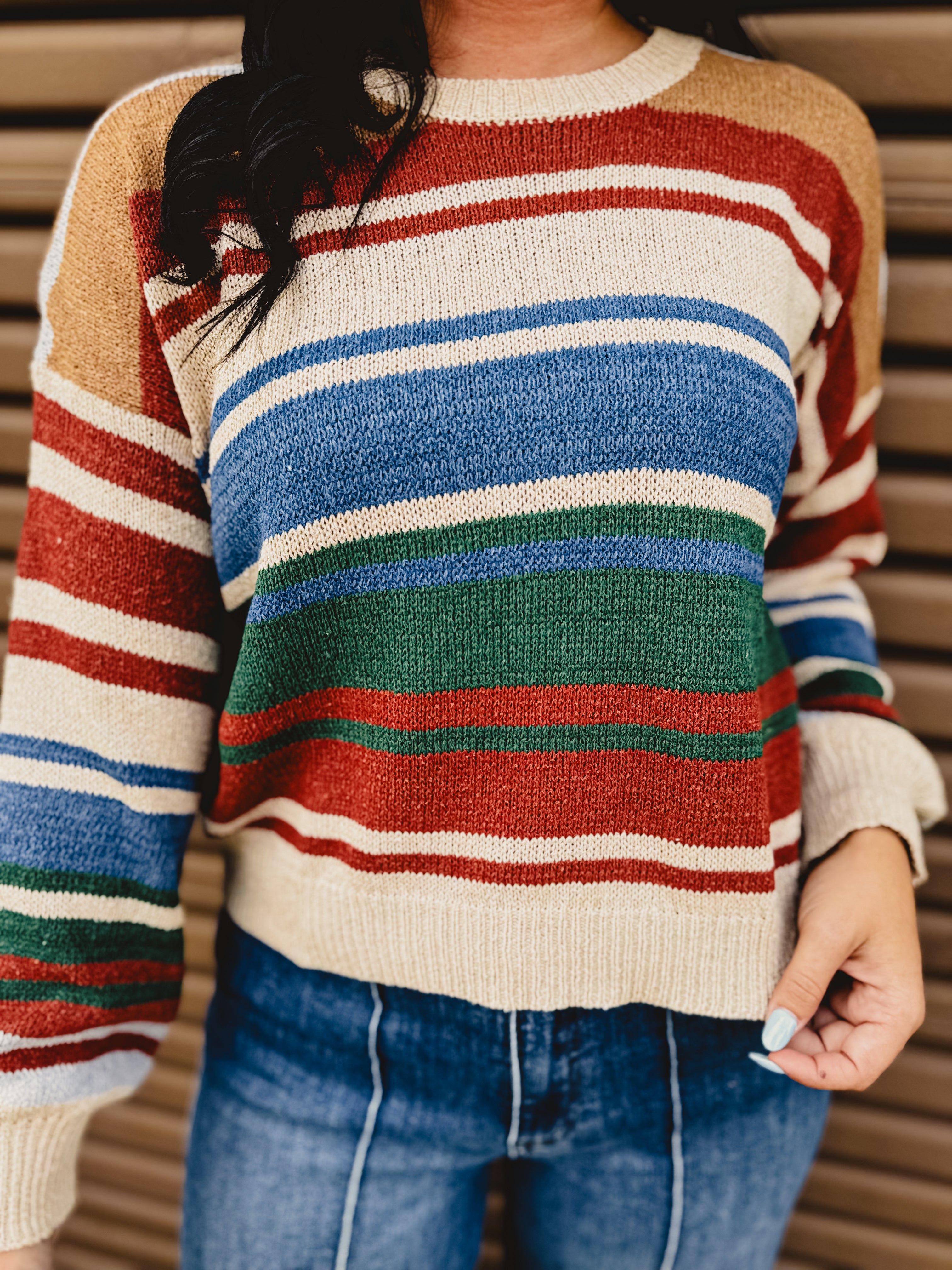 Color Block Striped Sweater - Blue/Rust Color Block Striped Sweater - Blue/Rust