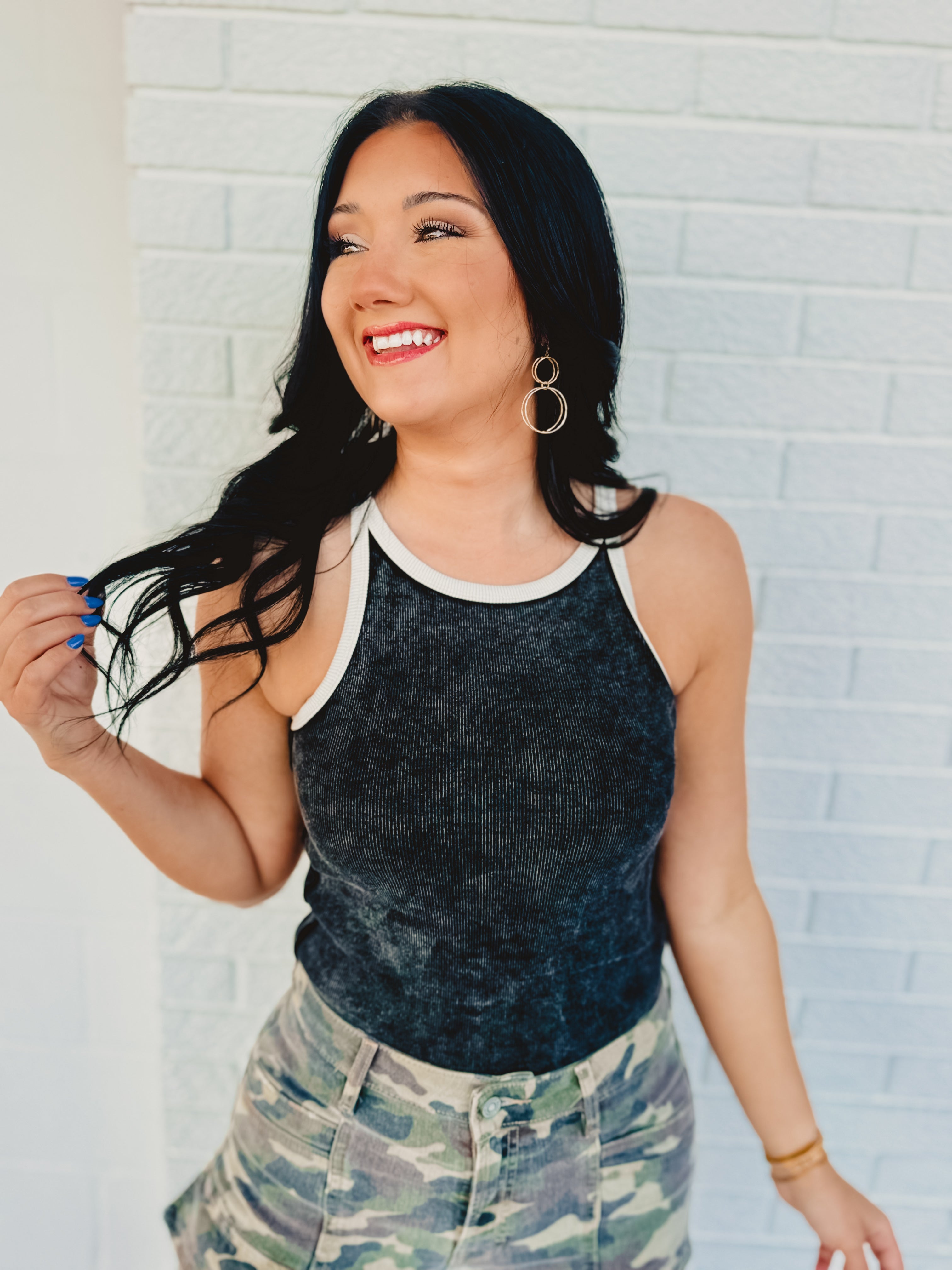 Snow Washed Ribbed Tank - Black