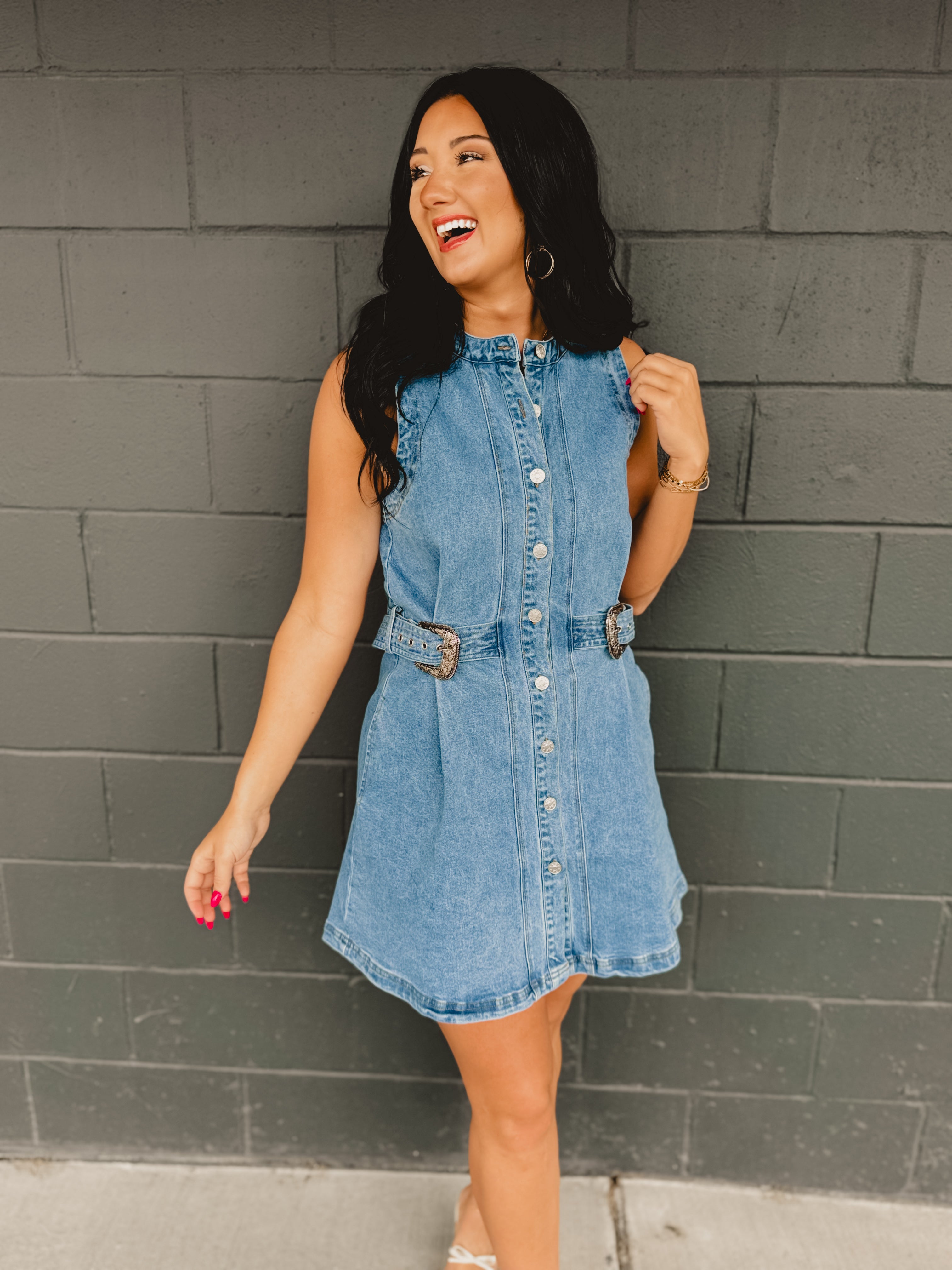 Sleeveless Button Up Denim Mini Dress