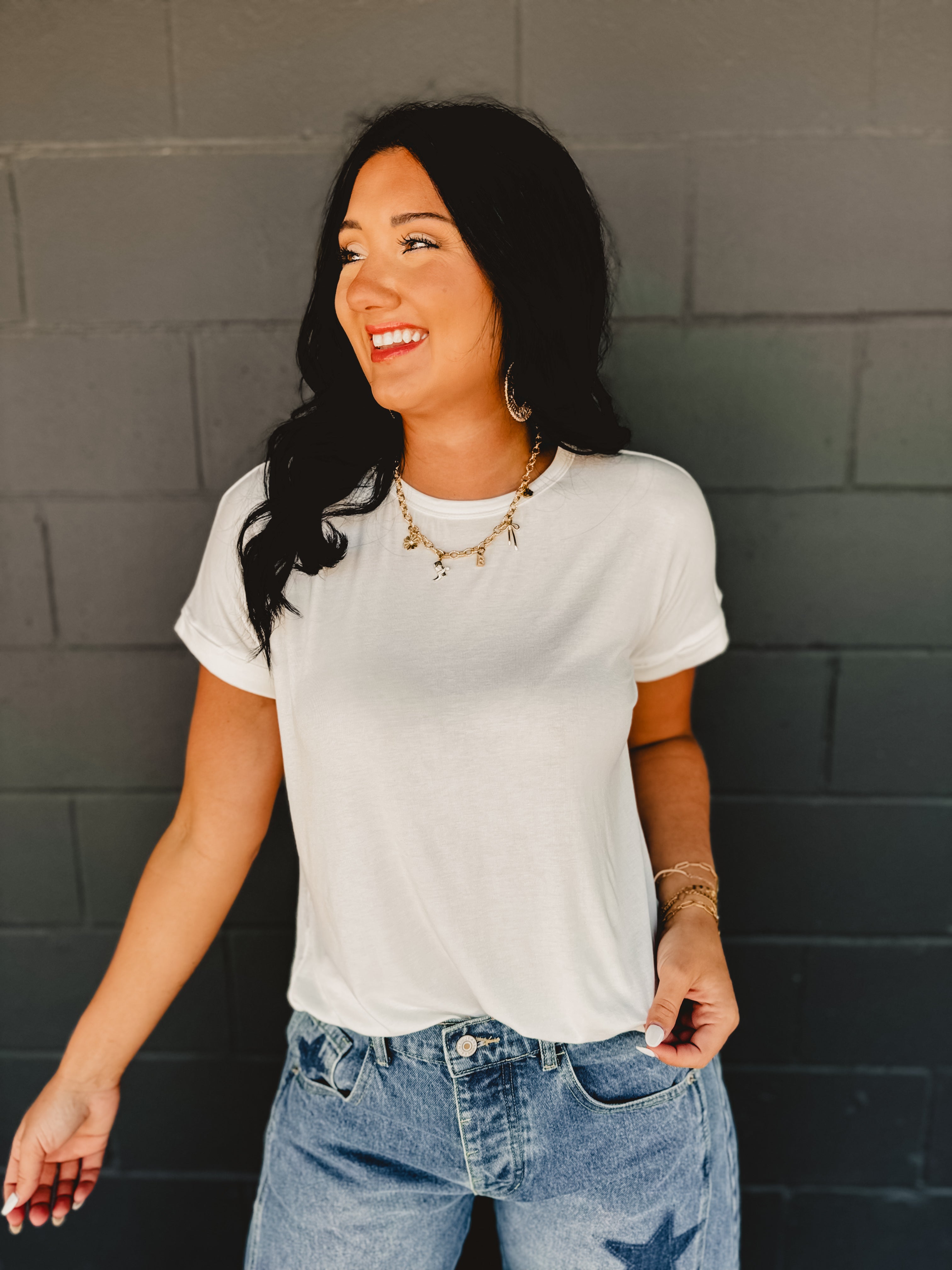 Ultra Soft Rolled Sleeve Tee - White