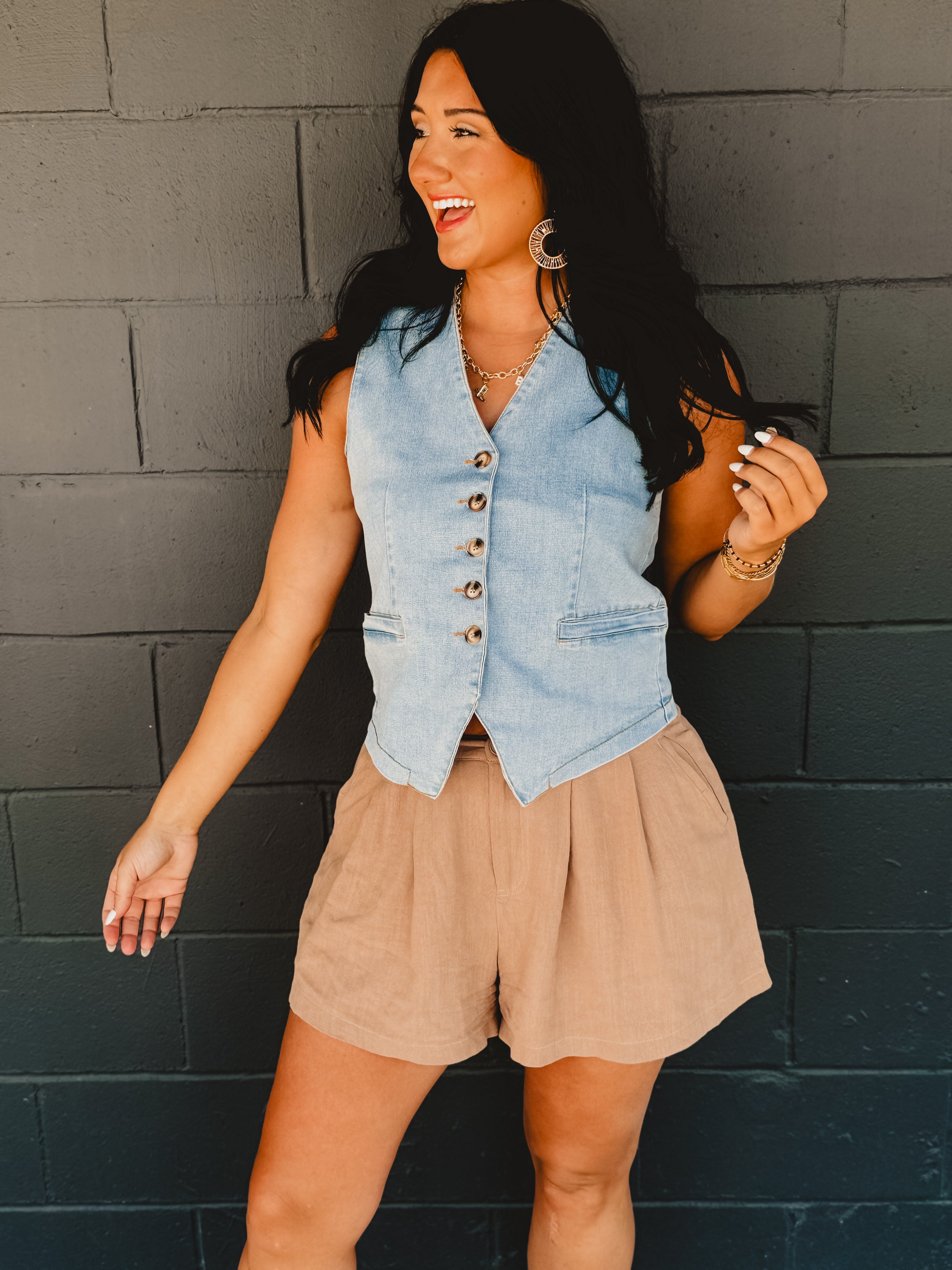Denim Button Down Vest - Light Denim Denim Button Down Vest - Light Denim