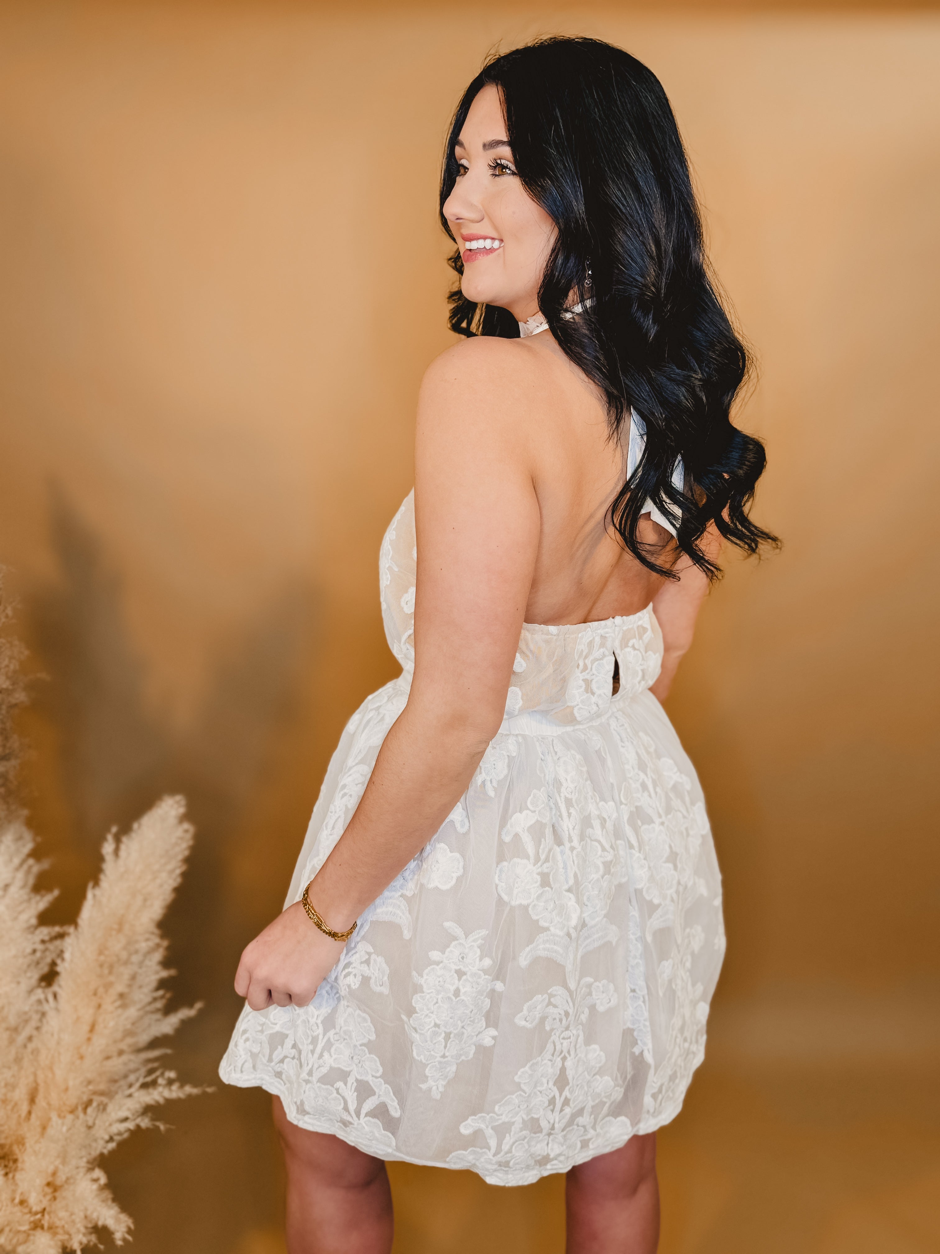 Floral Lace Sheer Mini Dress - Cream Floral Lace Sheer Mini Dress - Cream