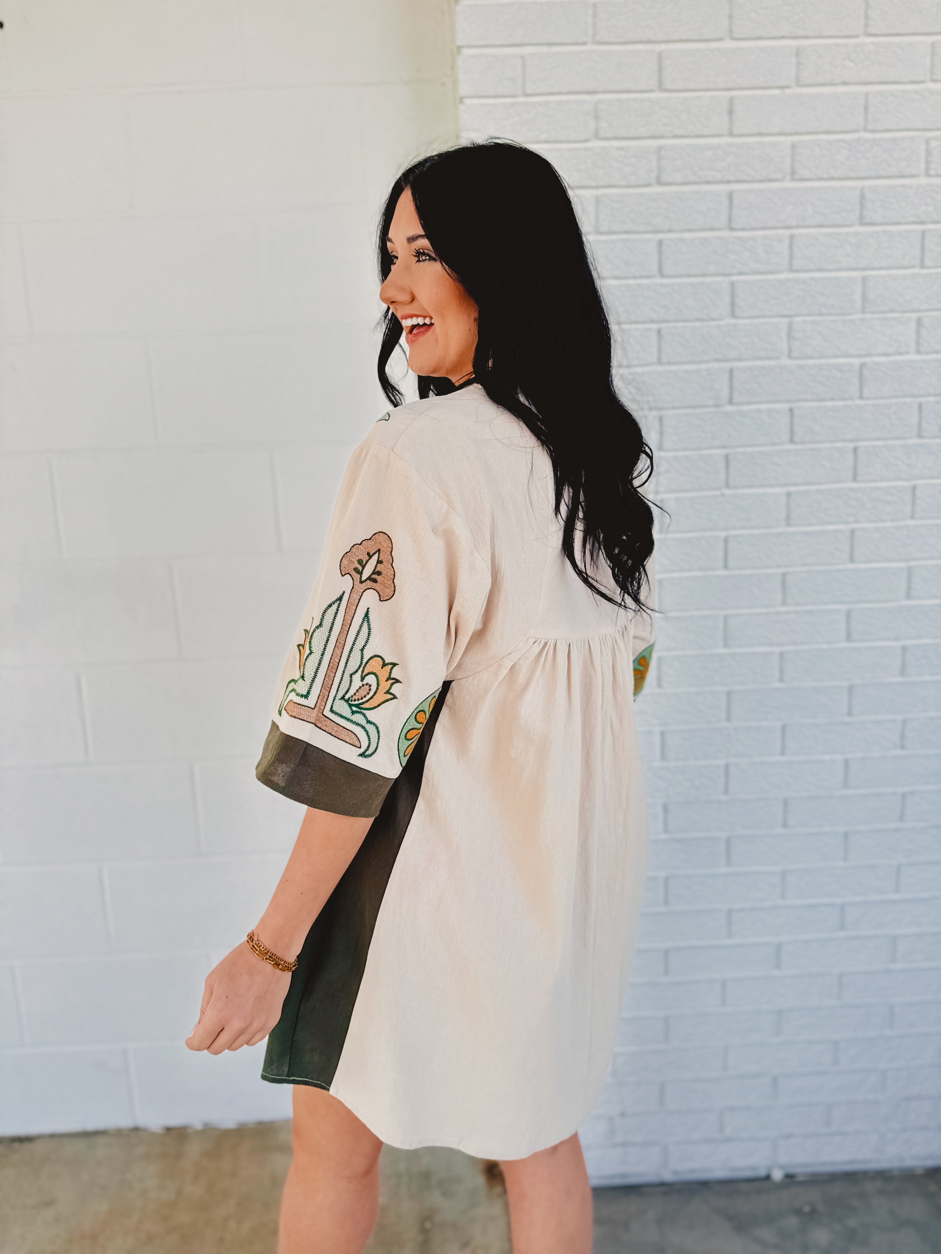 Boho Embroidered Babydoll Dress - Sage Boho Embroidered Babydoll Dress - Sage