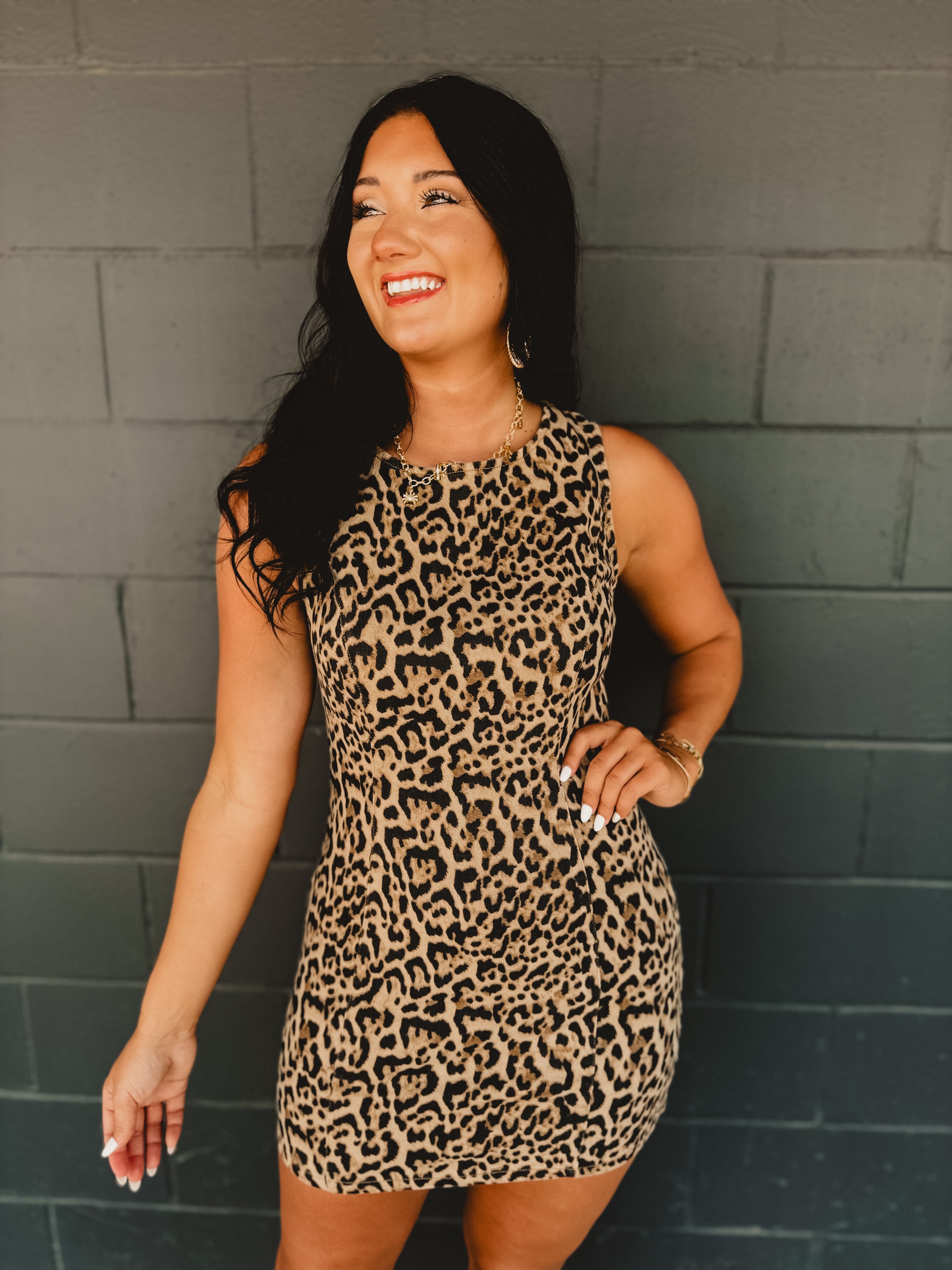 Leopard Denim Fit & Flare Mini Dress