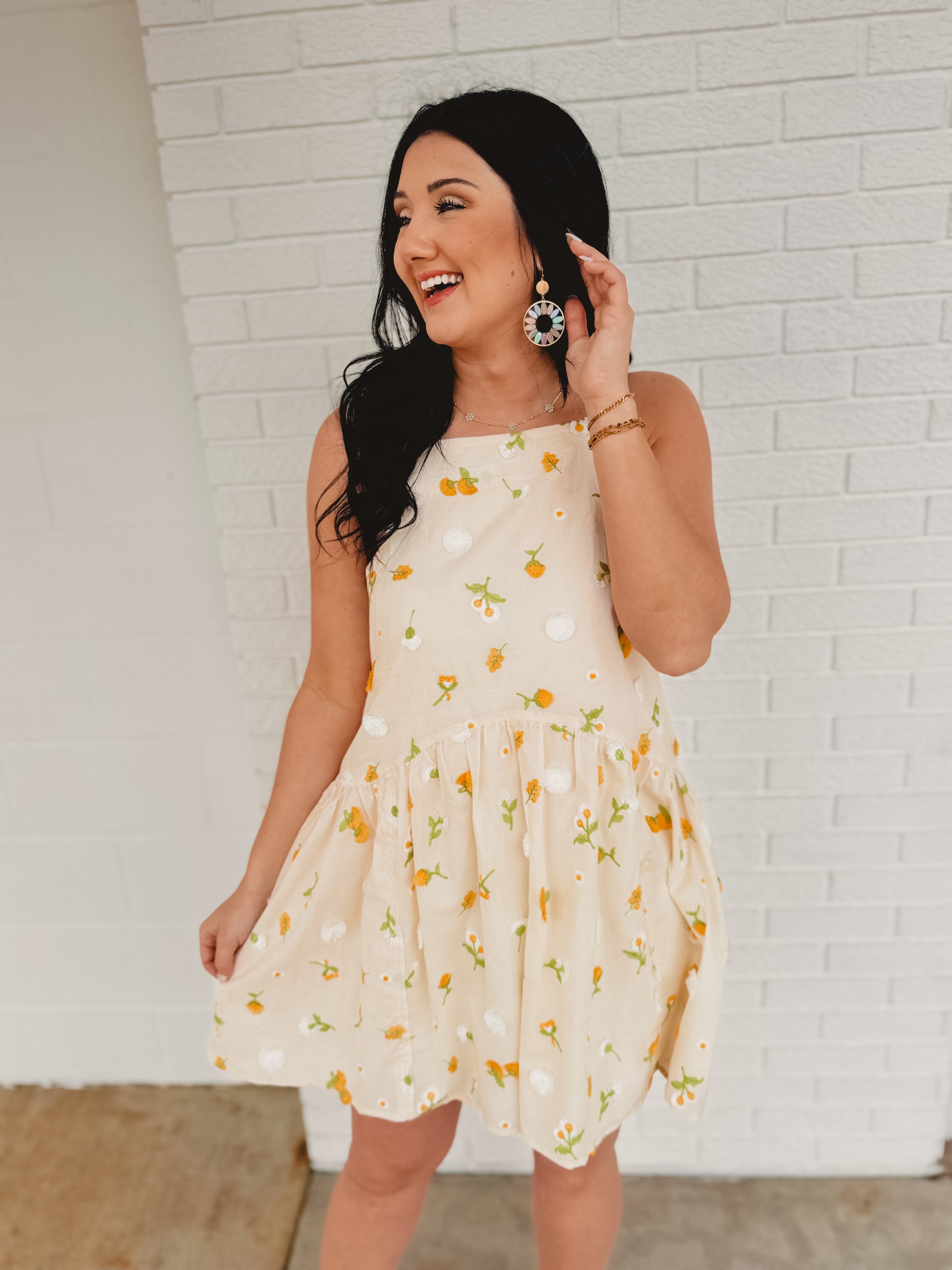 Floral Mini Flare Dress- Cream Multi