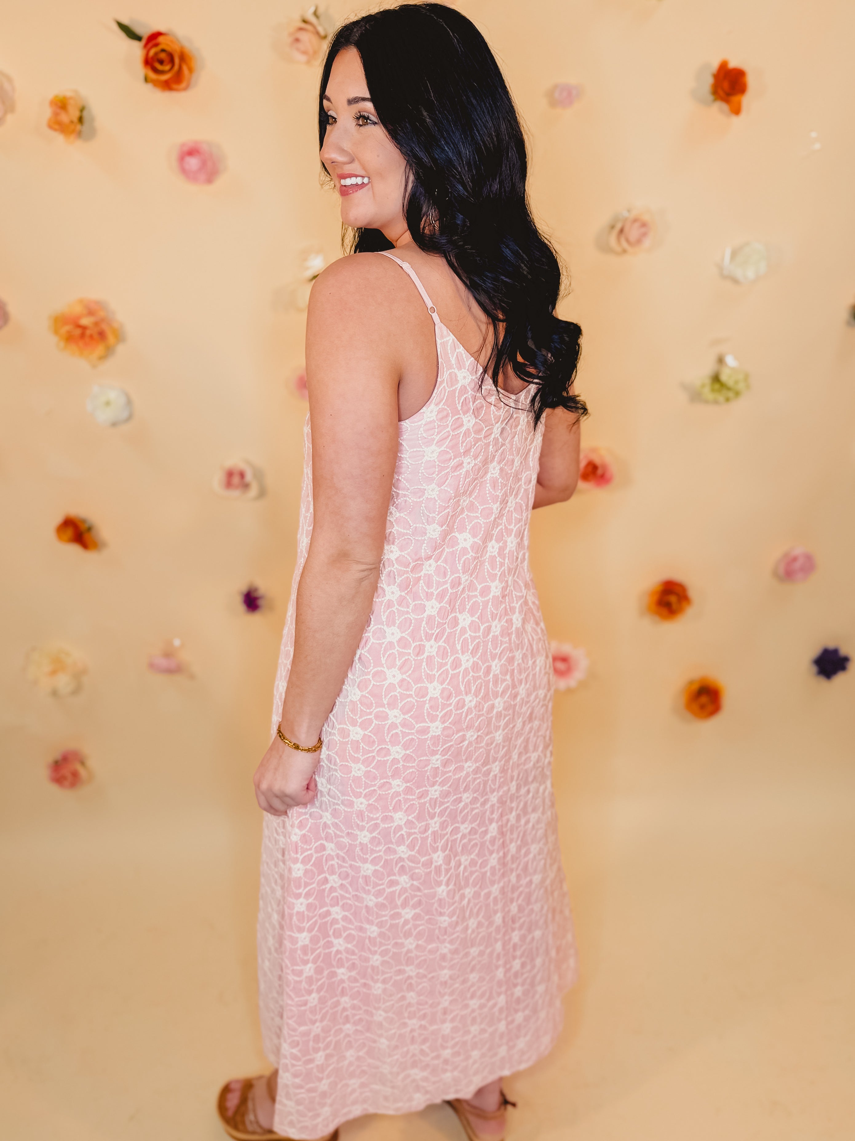 Floral Embroidered V-Neck Dress - Sunset Coral Floral Embroidered V-Neck Dress - Sunset Coral