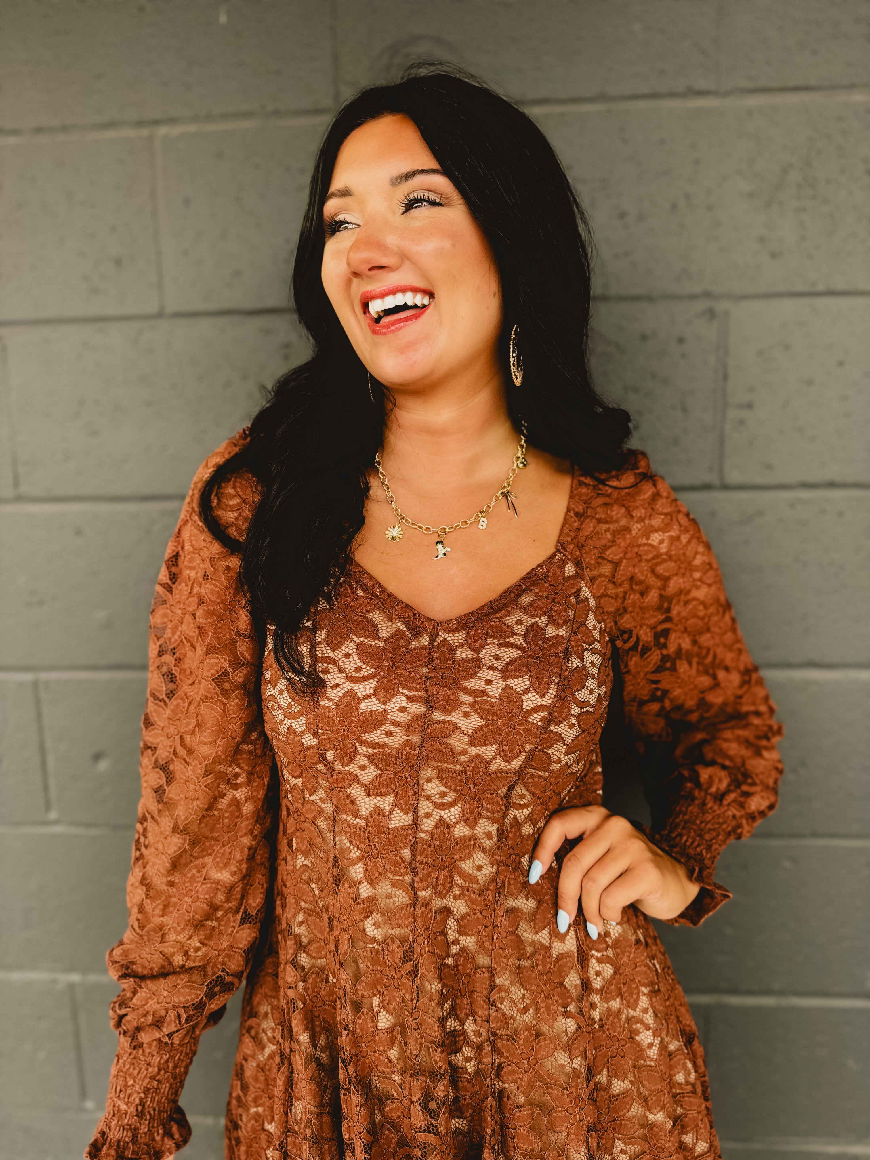 Fit and Flare Lace Mini Dress - Chocolate Fit and Flare Lace Mini Dress - Chocolate